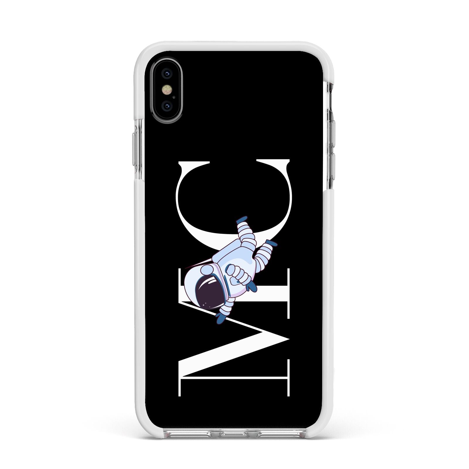 Simple Personalised Astronaut with Initials Apple iPhone Xs Max Impact Case White Edge on Silver Phone