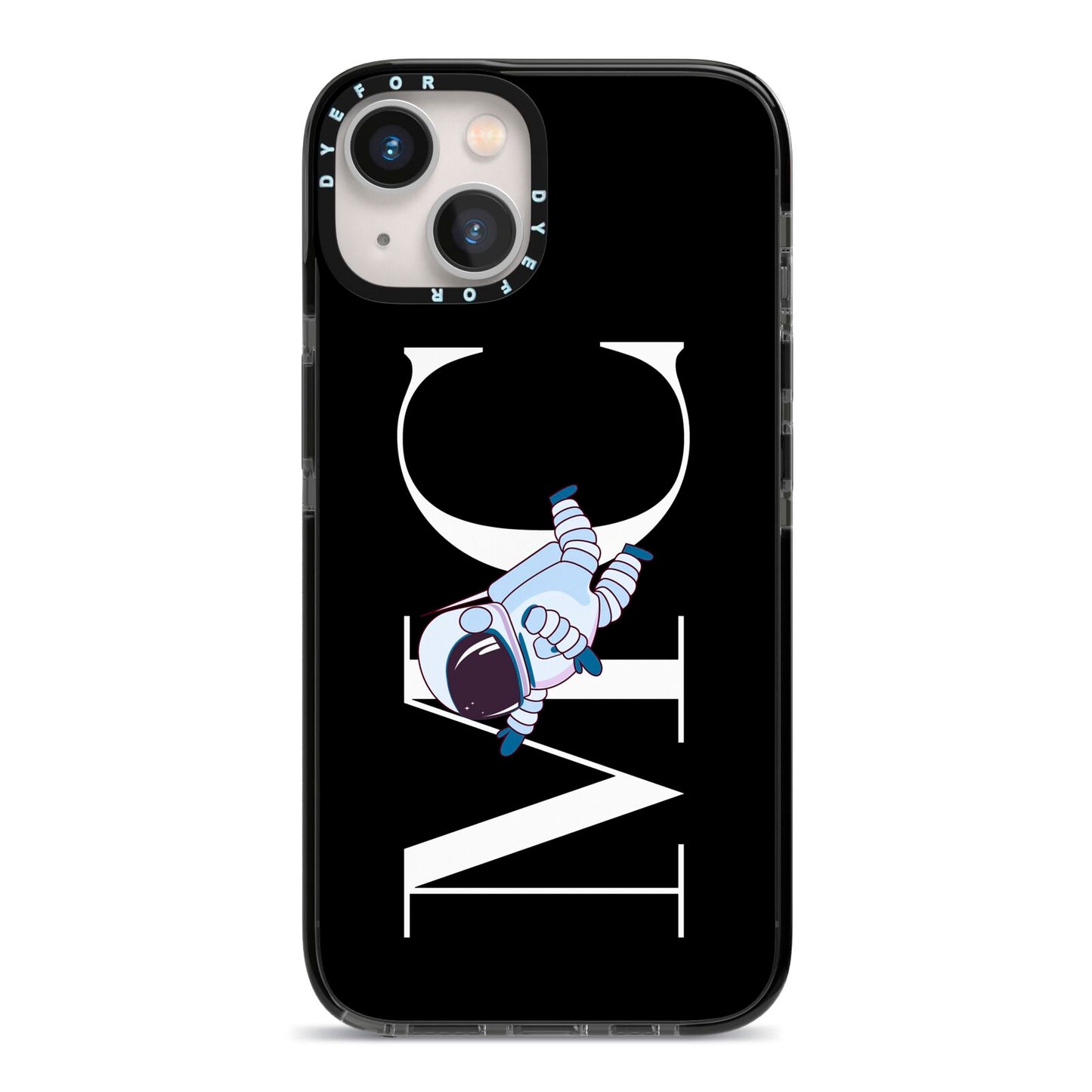 Simple Personalised Astronaut with Initials iPhone 13 Black Impact Case on Silver phone