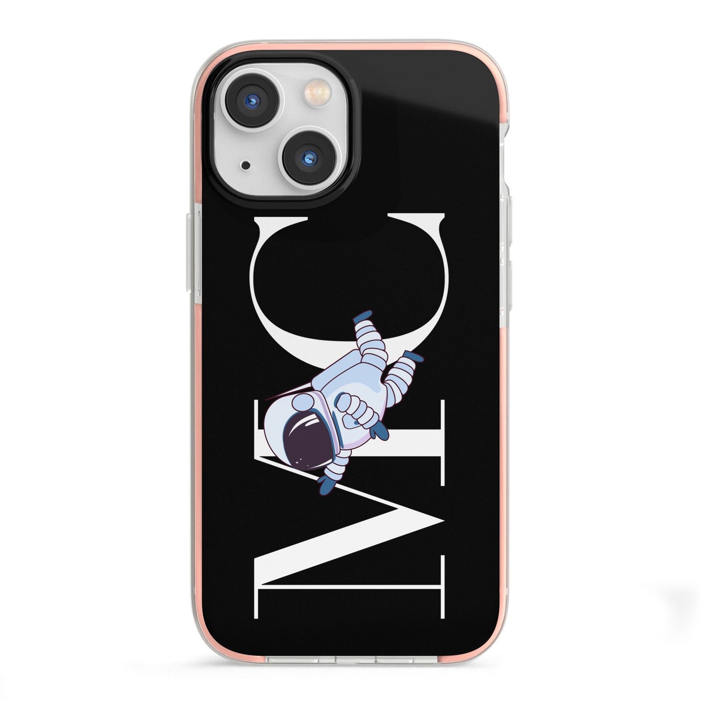 Simple Personalised Astronaut with Initials iPhone 13 Mini TPU Impact Case with Pink Edges