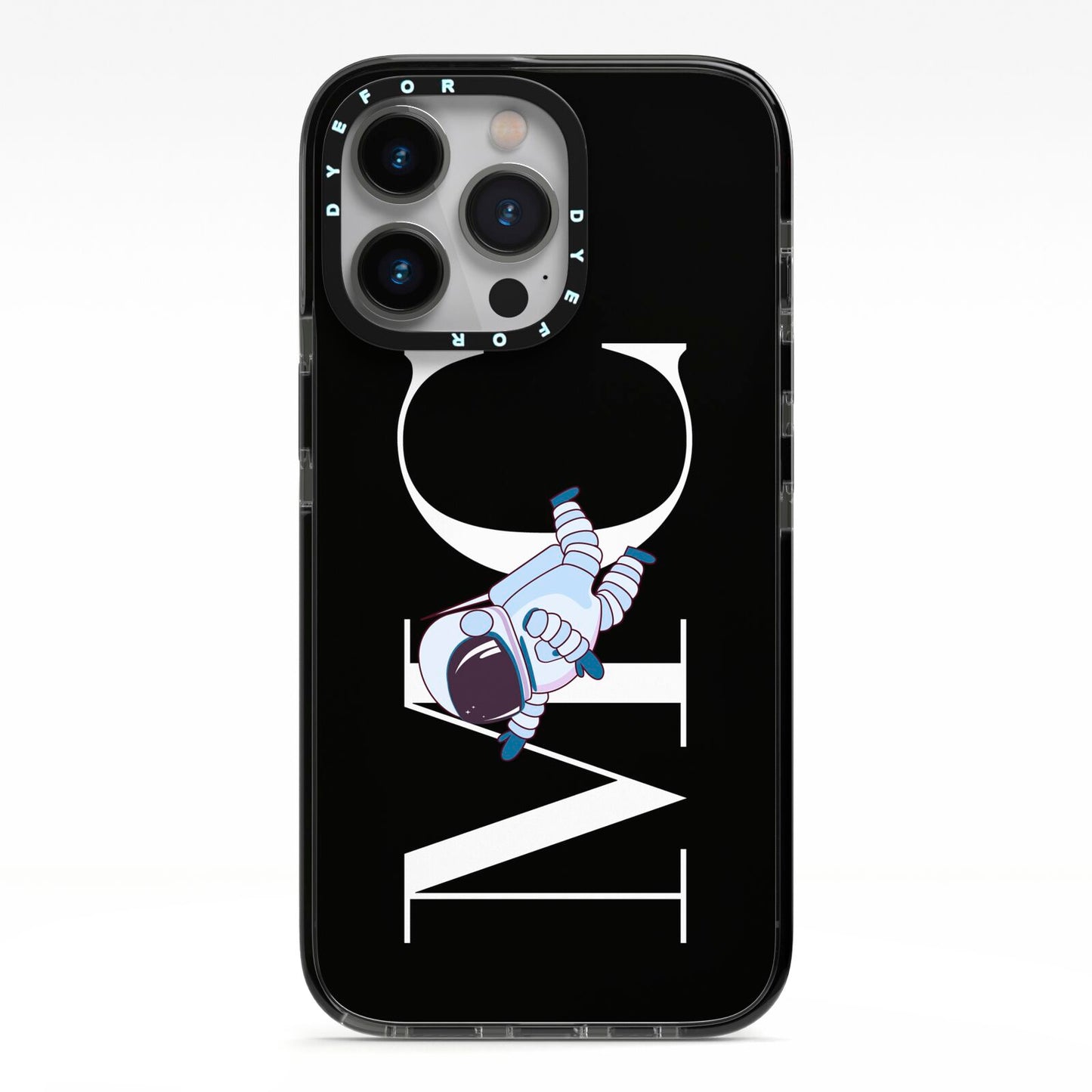 Simple Personalised Astronaut with Initials iPhone 13 Pro Black Impact Case on Silver phone