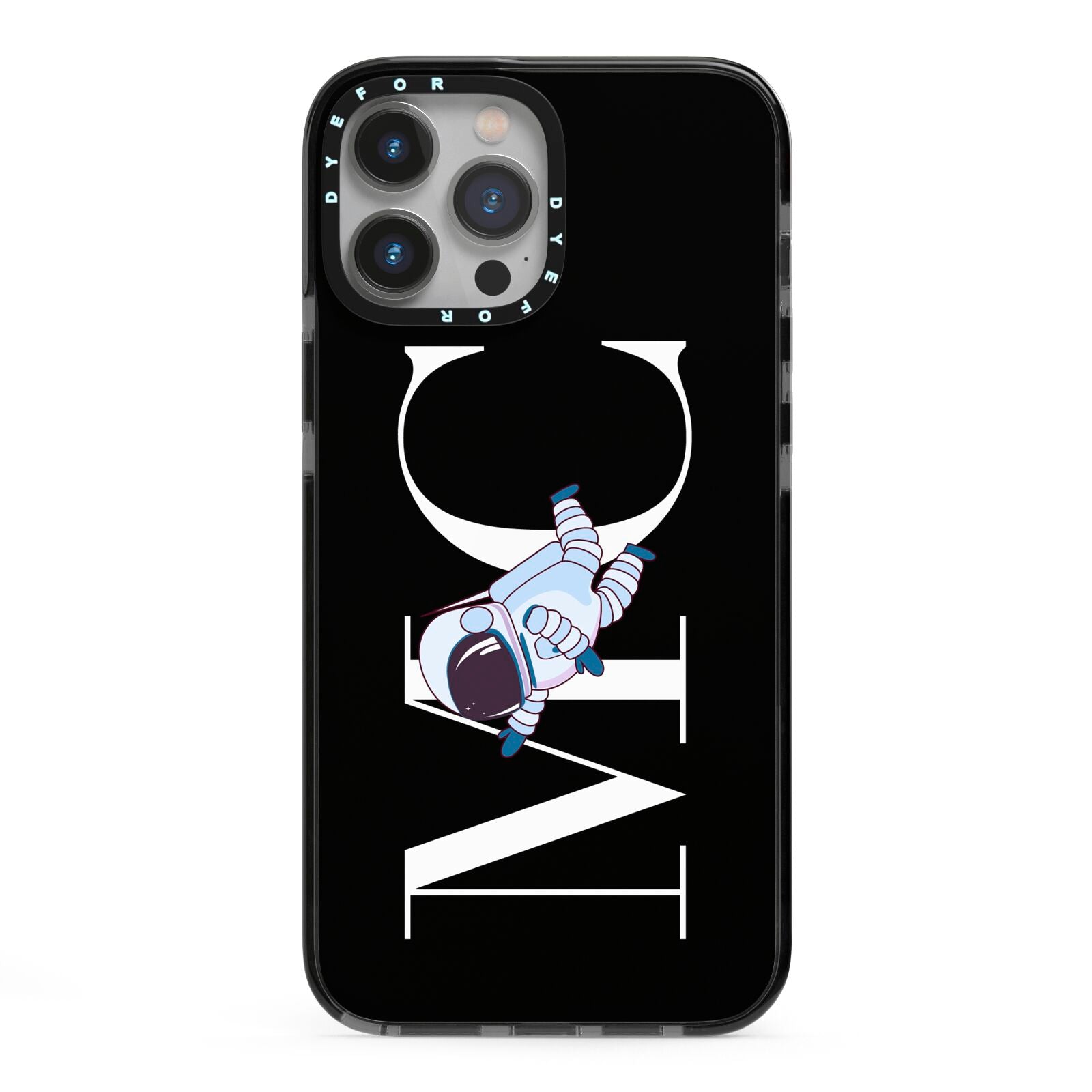 Simple Personalised Astronaut with Initials iPhone 13 Pro Max Black Impact Case on Silver phone