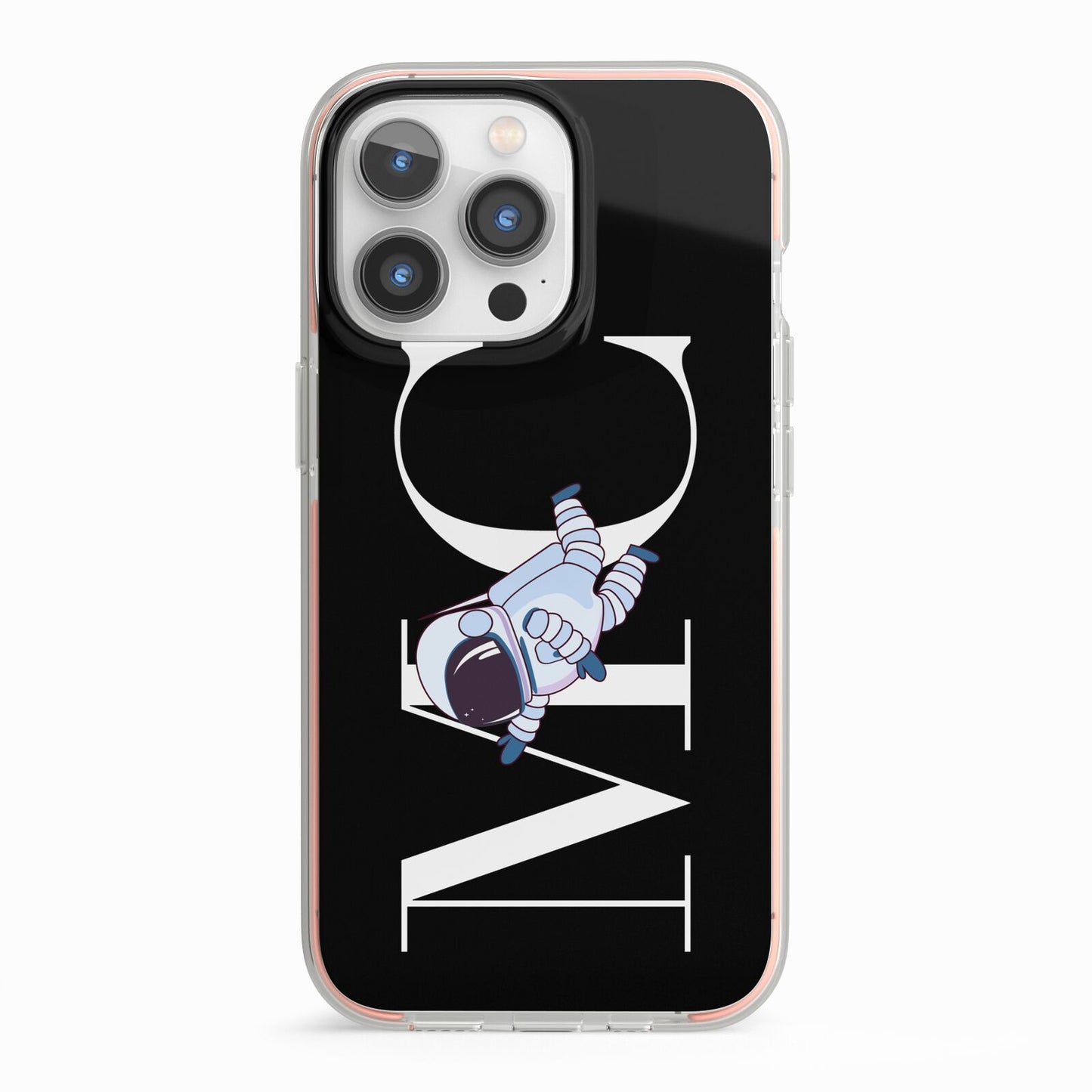 Simple Personalised Astronaut with Initials iPhone 13 Pro TPU Impact Case with Pink Edges