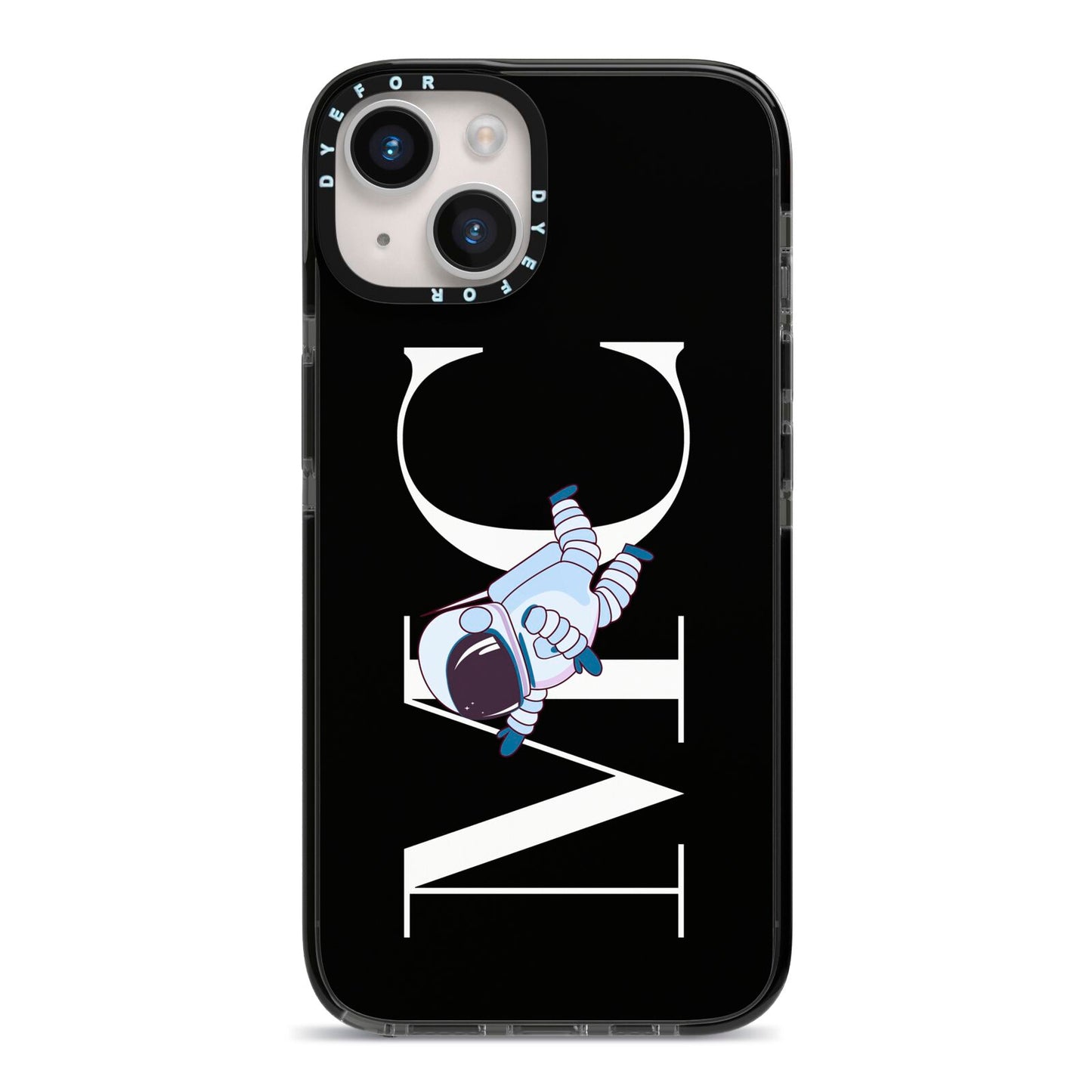 Simple Personalised Astronaut with Initials iPhone 14 Black Impact Case on Silver phone