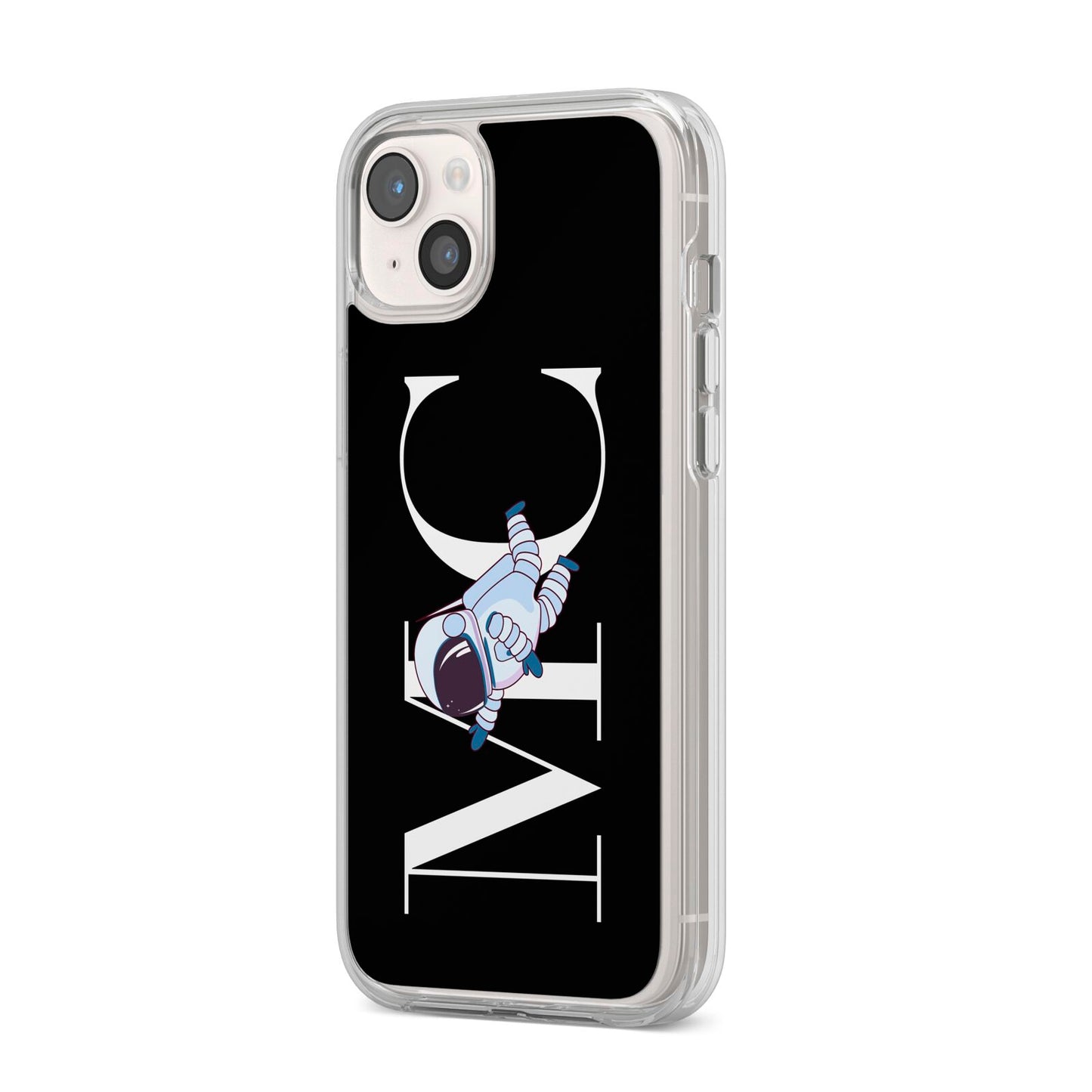 Simple Personalised Astronaut with Initials iPhone 14 Plus Clear Tough Case Starlight Angled Image