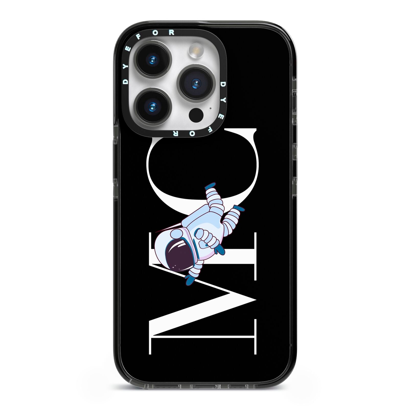 Simple Personalised Astronaut with Initials iPhone 14 Pro Black Impact Case on Silver phone