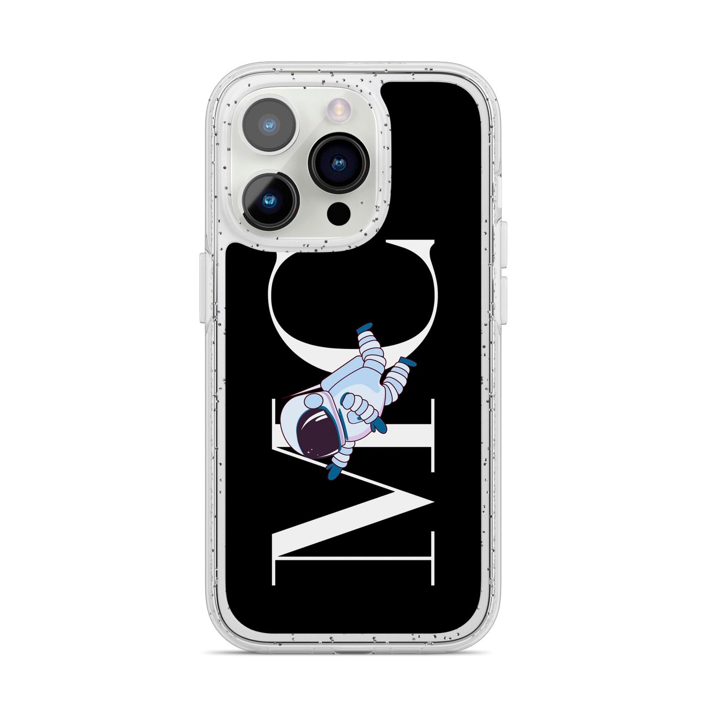 Simple Personalised Astronaut with Initials iPhone 14 Pro Glitter Tough Case Silver