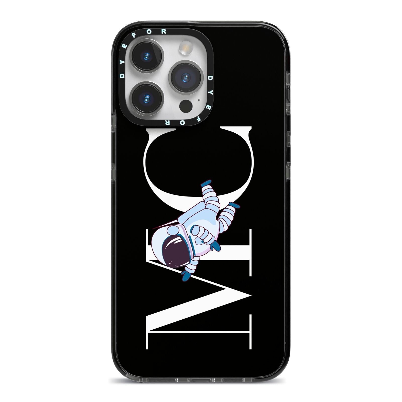 Simple Personalised Astronaut with Initials iPhone 14 Pro Max Black Impact Case on Silver phone