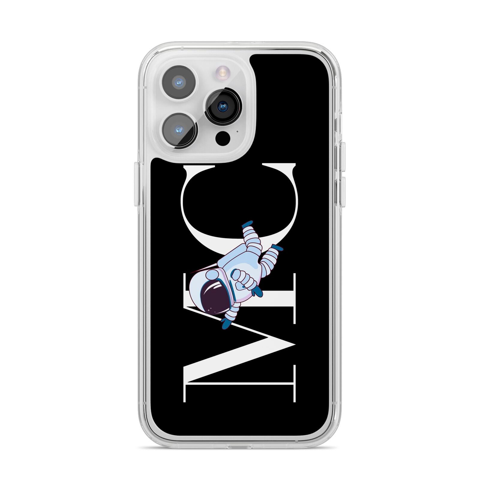 Simple Personalised Astronaut with Initials iPhone 14 Pro Max Clear Tough Case Silver