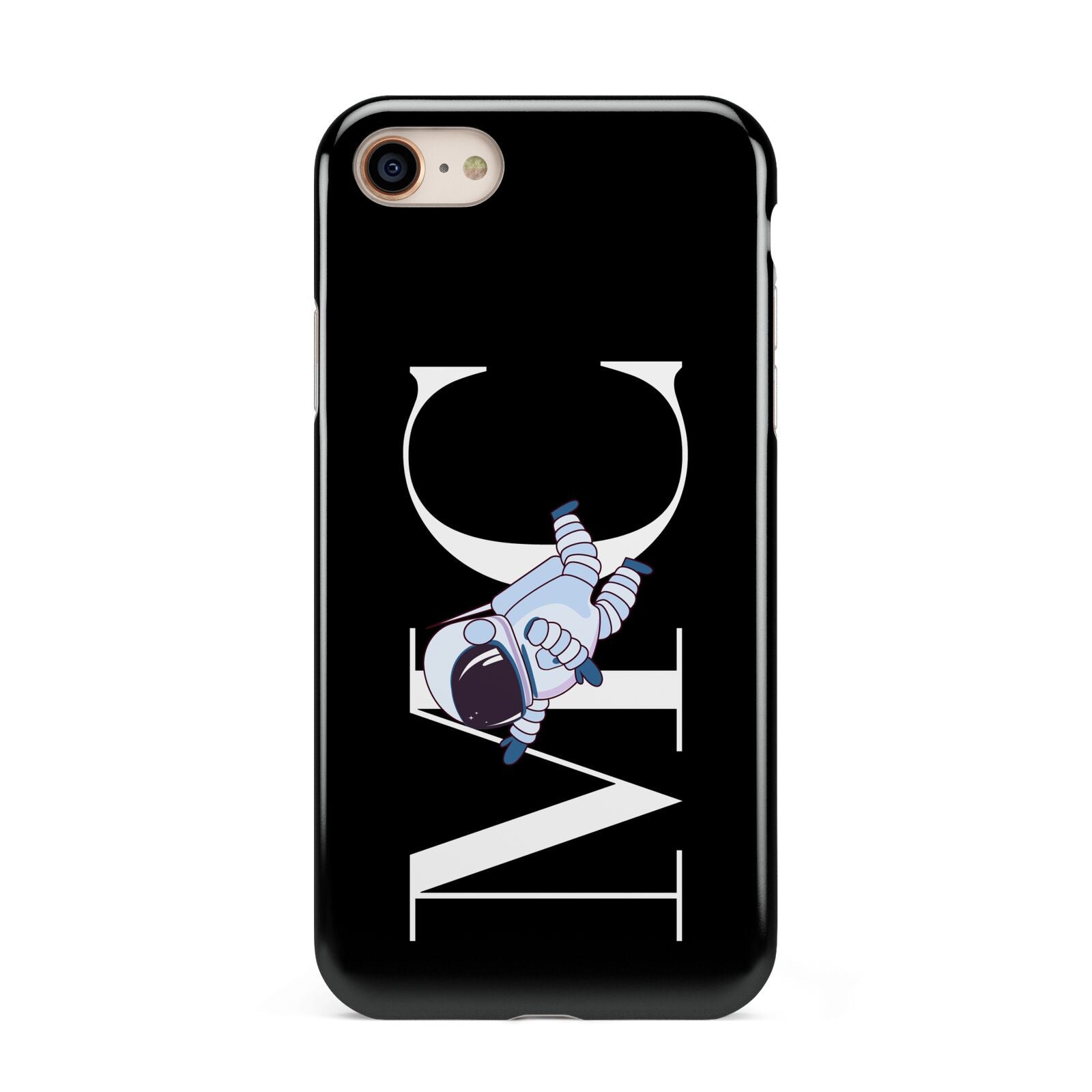 Simple Personalised Astronaut with Initials iPhone 8 3D Tough Case on Gold Phone