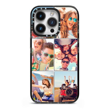 Six Photo iPhone 14 Pro Black Impact Case on Silver phone