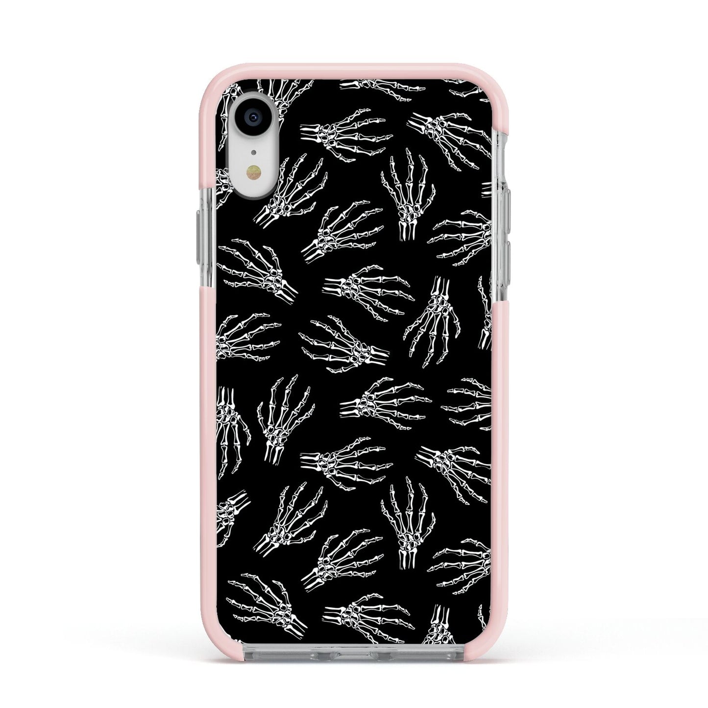 Skeleton Hands Apple iPhone XR Impact Case Pink Edge on Silver Phone