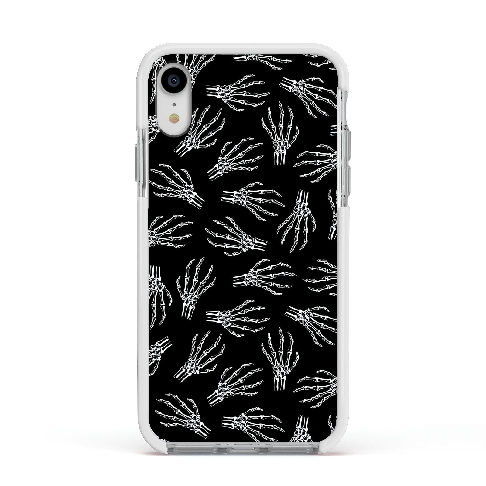 Skeleton Hands Apple iPhone XR Impact Case White Edge on Silver Phone