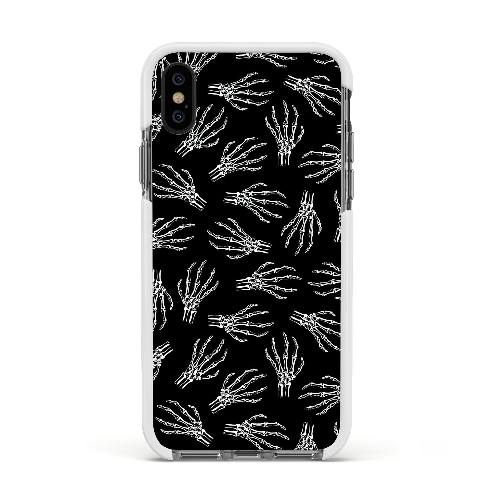 Skeleton Hands Apple iPhone Xs Impact Case White Edge on Black Phone