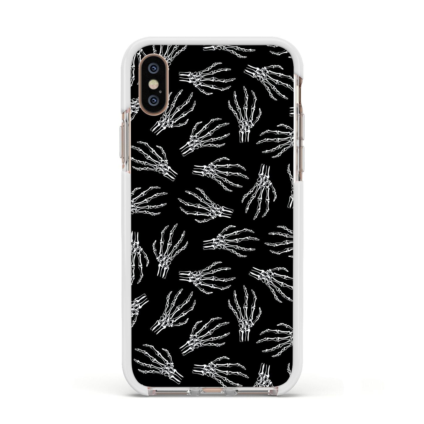 Skeleton Hands Apple iPhone Xs Impact Case White Edge on Gold Phone