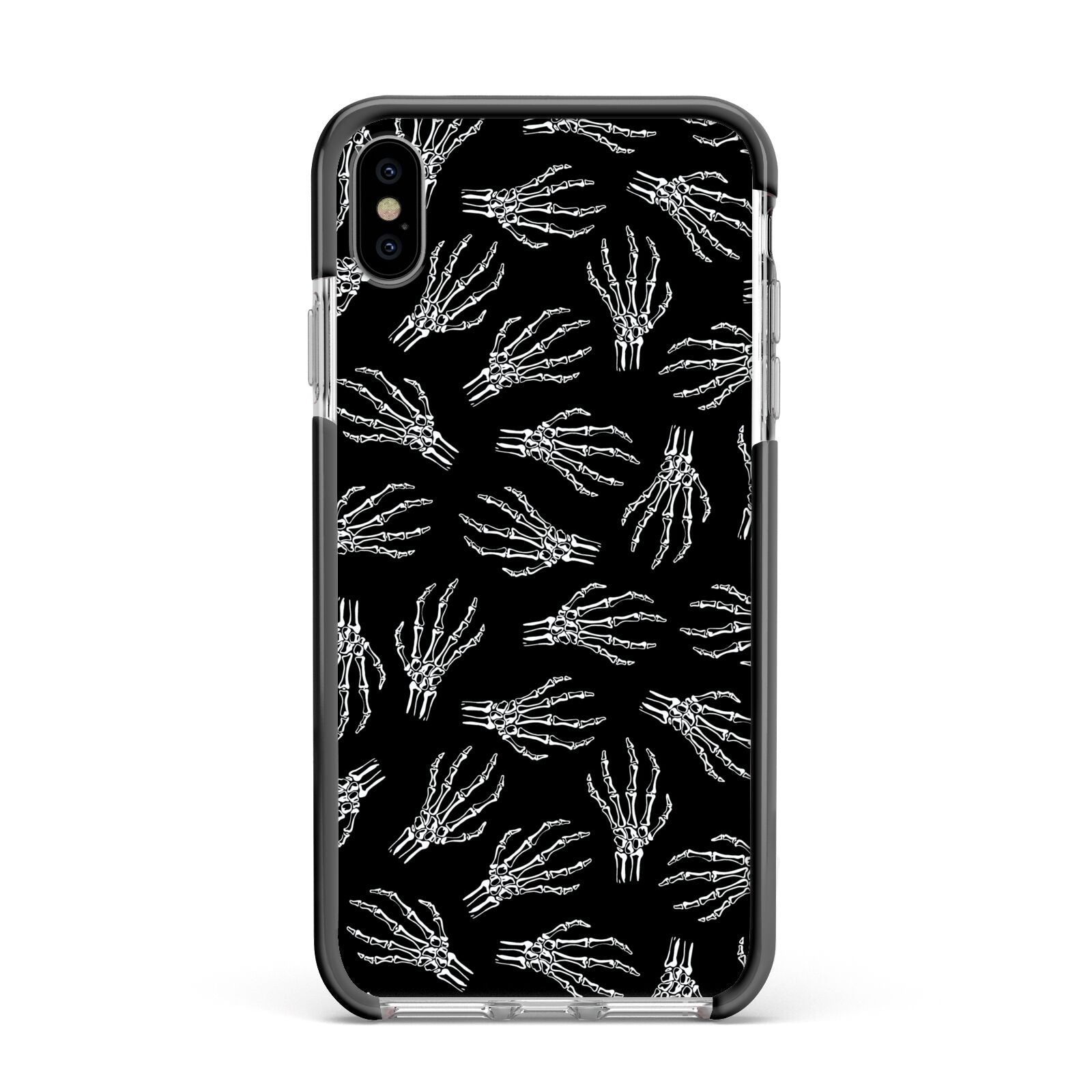 Skeleton Hands Apple iPhone Xs Max Impact Case Black Edge on Silver Phone