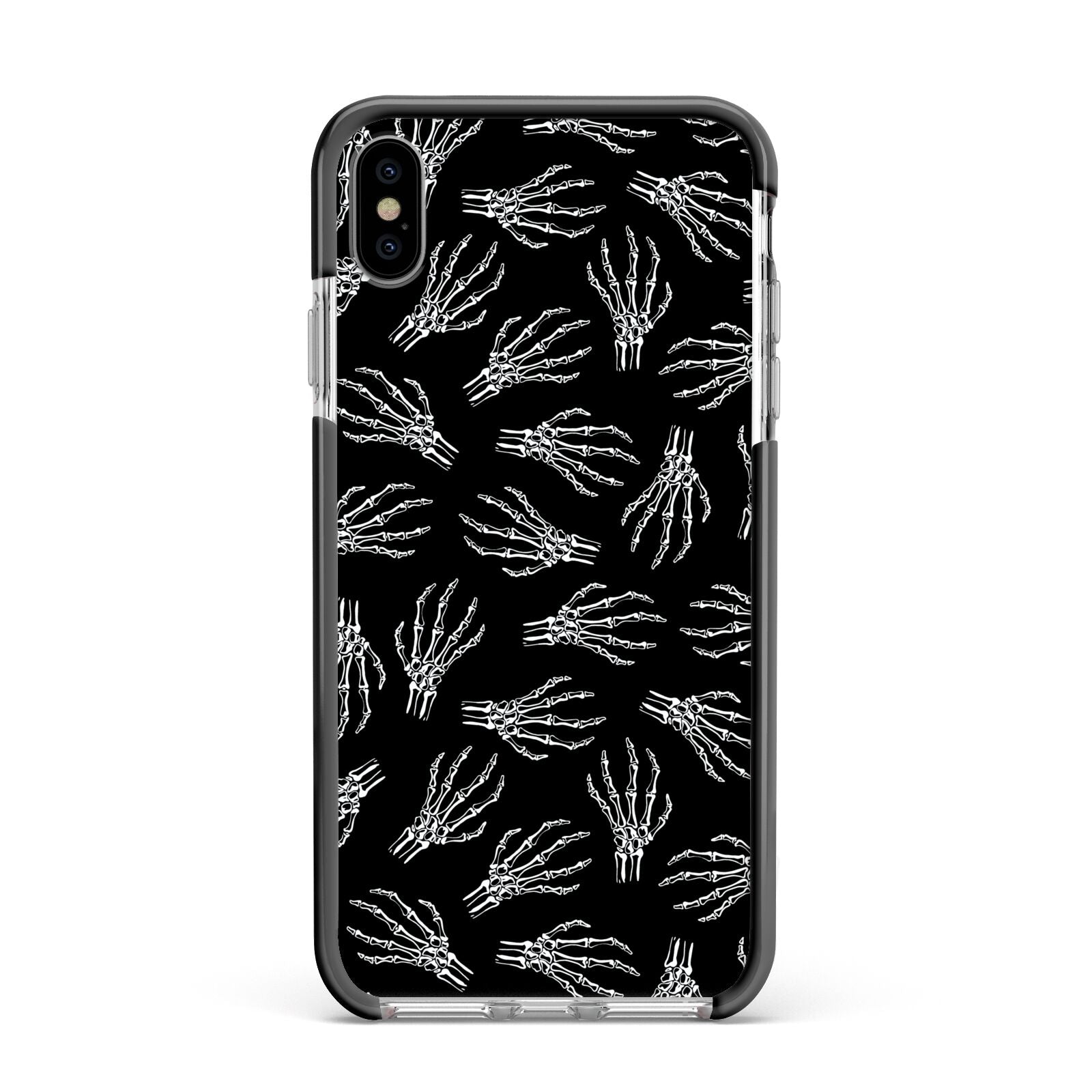 Skeleton Hands Apple iPhone Xs Max Impact Case Black Edge on Silver Phone