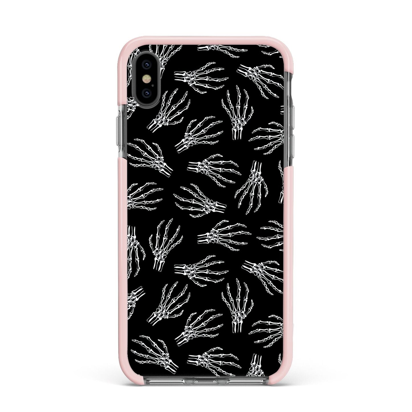 Skeleton Hands Apple iPhone Xs Max Impact Case Pink Edge on Black Phone