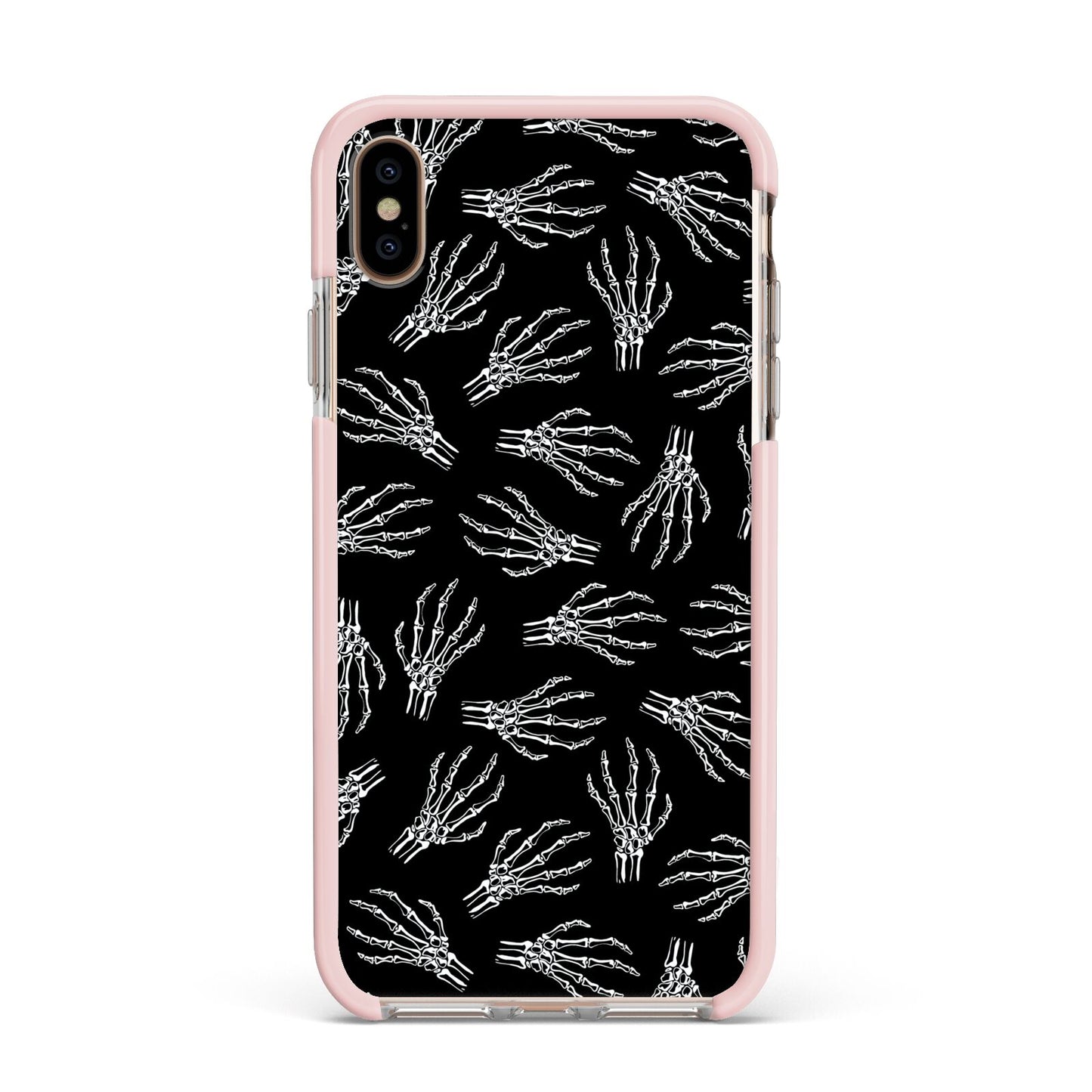 Skeleton Hands Apple iPhone Xs Max Impact Case Pink Edge on Gold Phone
