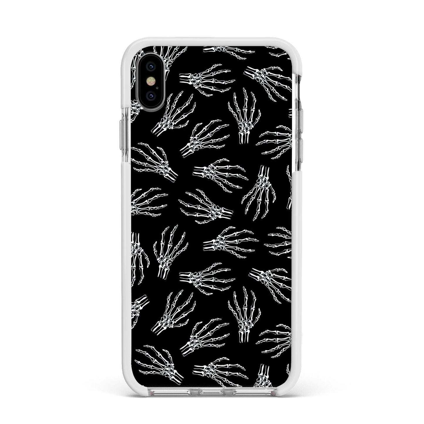 Skeleton Hands Apple iPhone Xs Max Impact Case White Edge on Silver Phone
