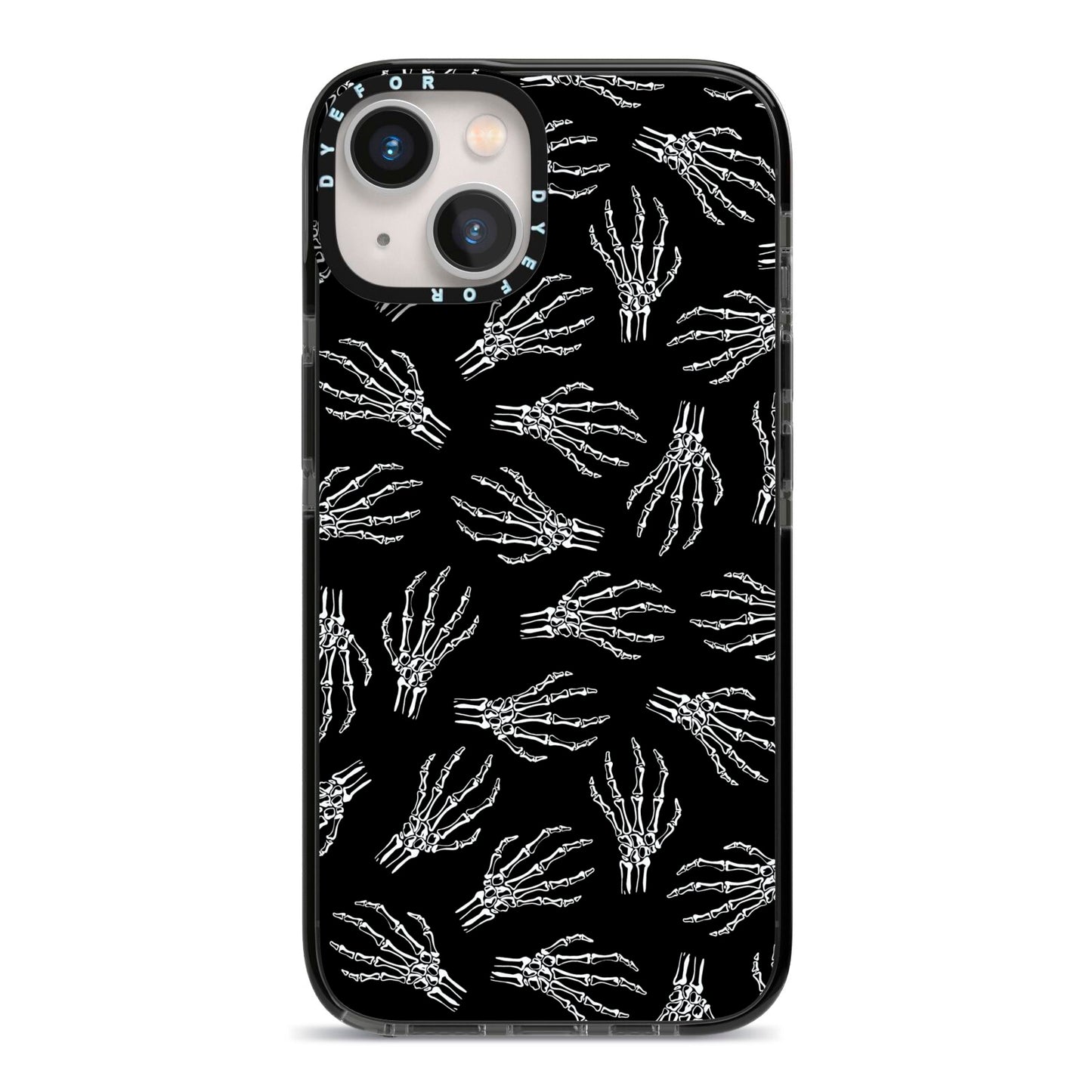 Skeleton Hands iPhone 13 Black Impact Case on Silver phone