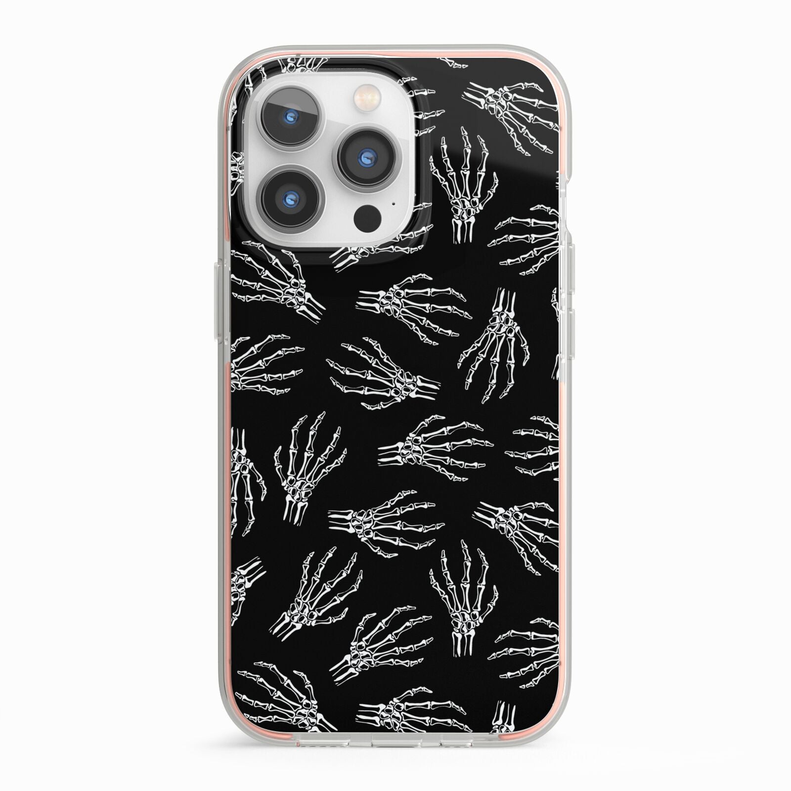 Skeleton Hands iPhone 13 Pro TPU Impact Case with Pink Edges