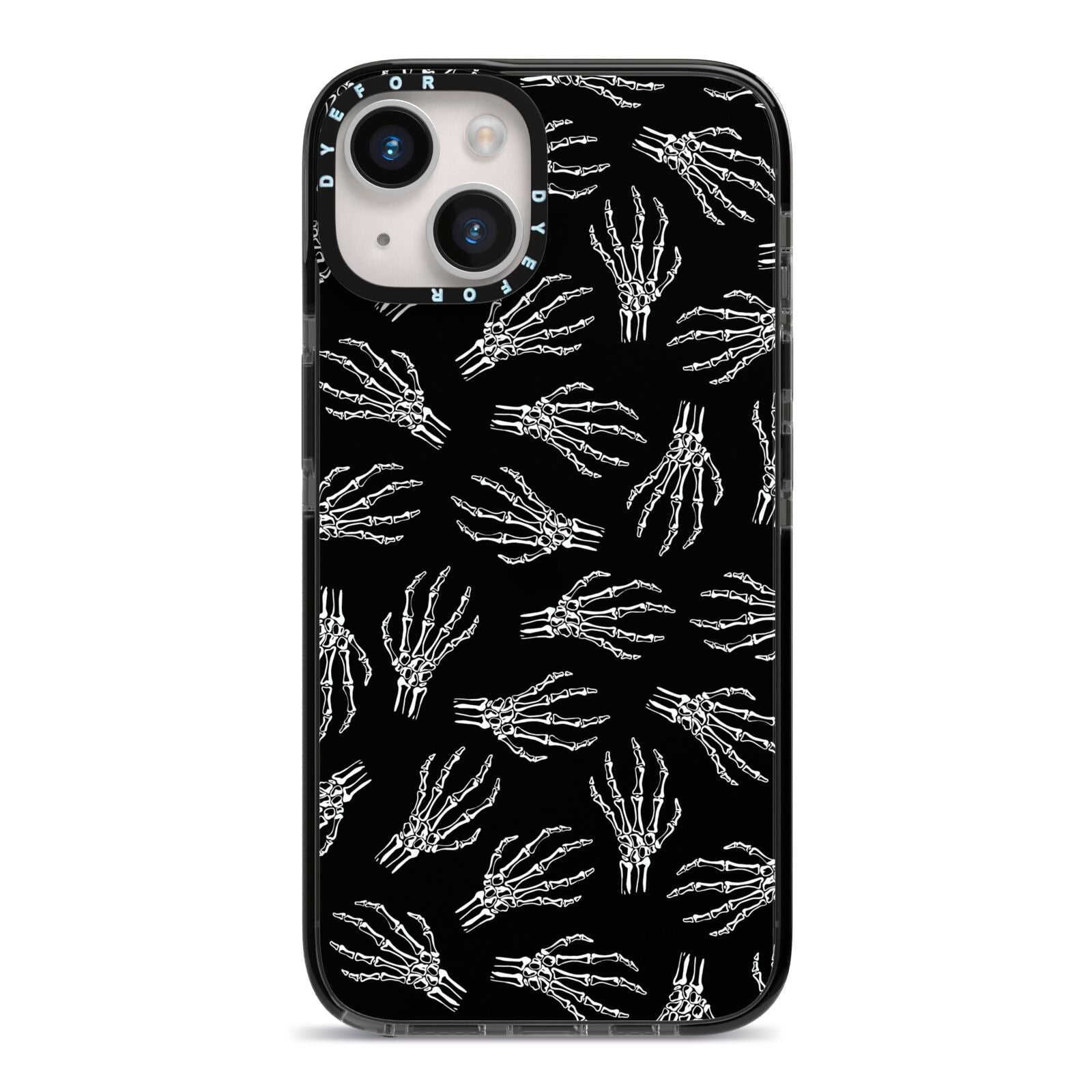 Skeleton Hands iPhone 14 Black Impact Case on Silver phone