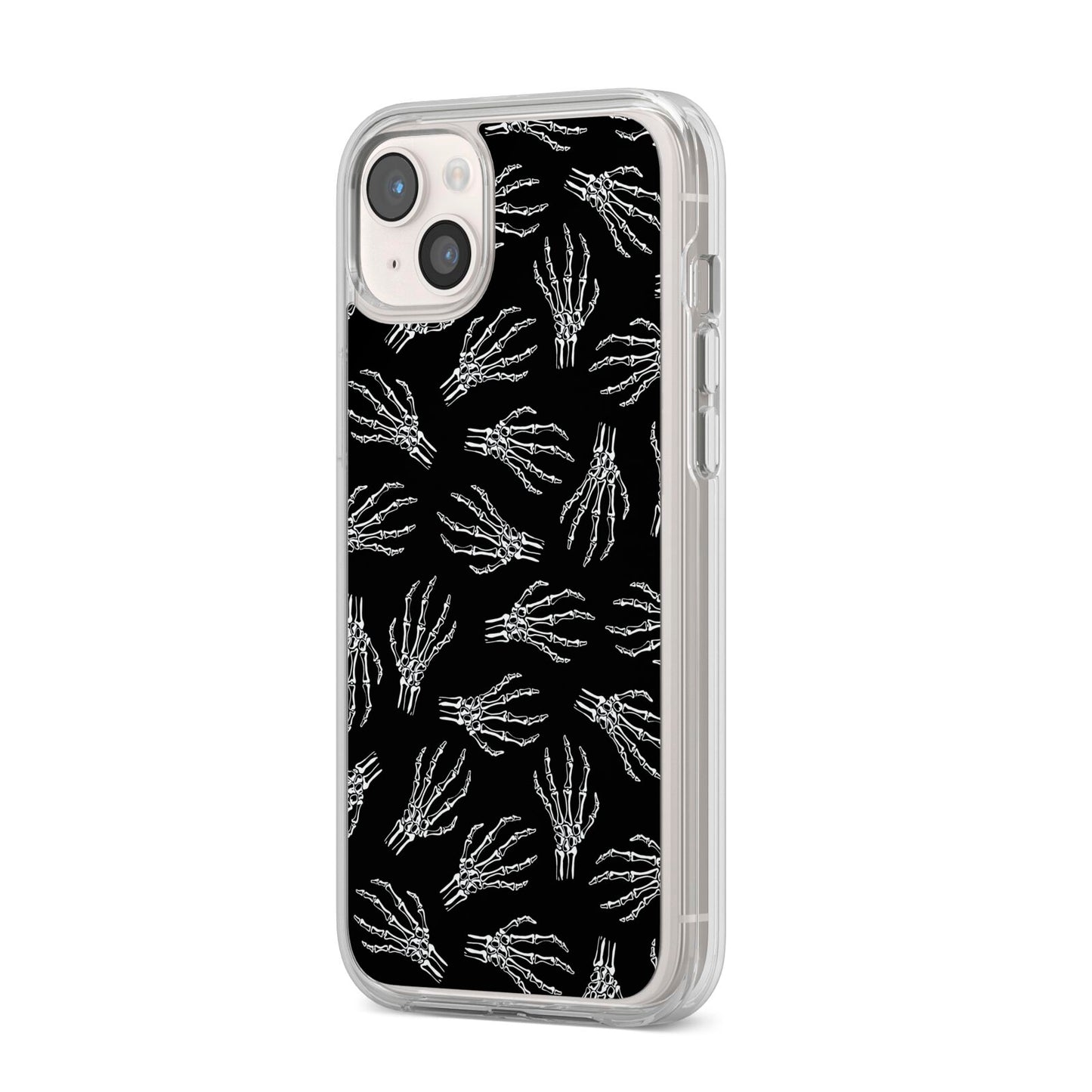 Skeleton Hands iPhone 14 Plus Clear Tough Case Starlight Angled Image