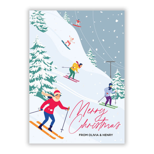 Ski Scene with Name A5 Flat Greetings Card