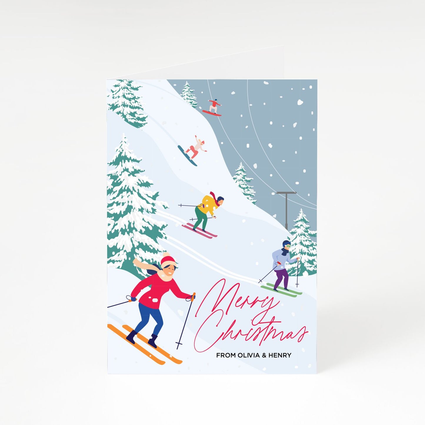 Ski Scene with Name A5 Greetings Card