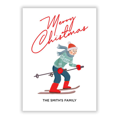 Skier with Name A5 Flat Greetings Card