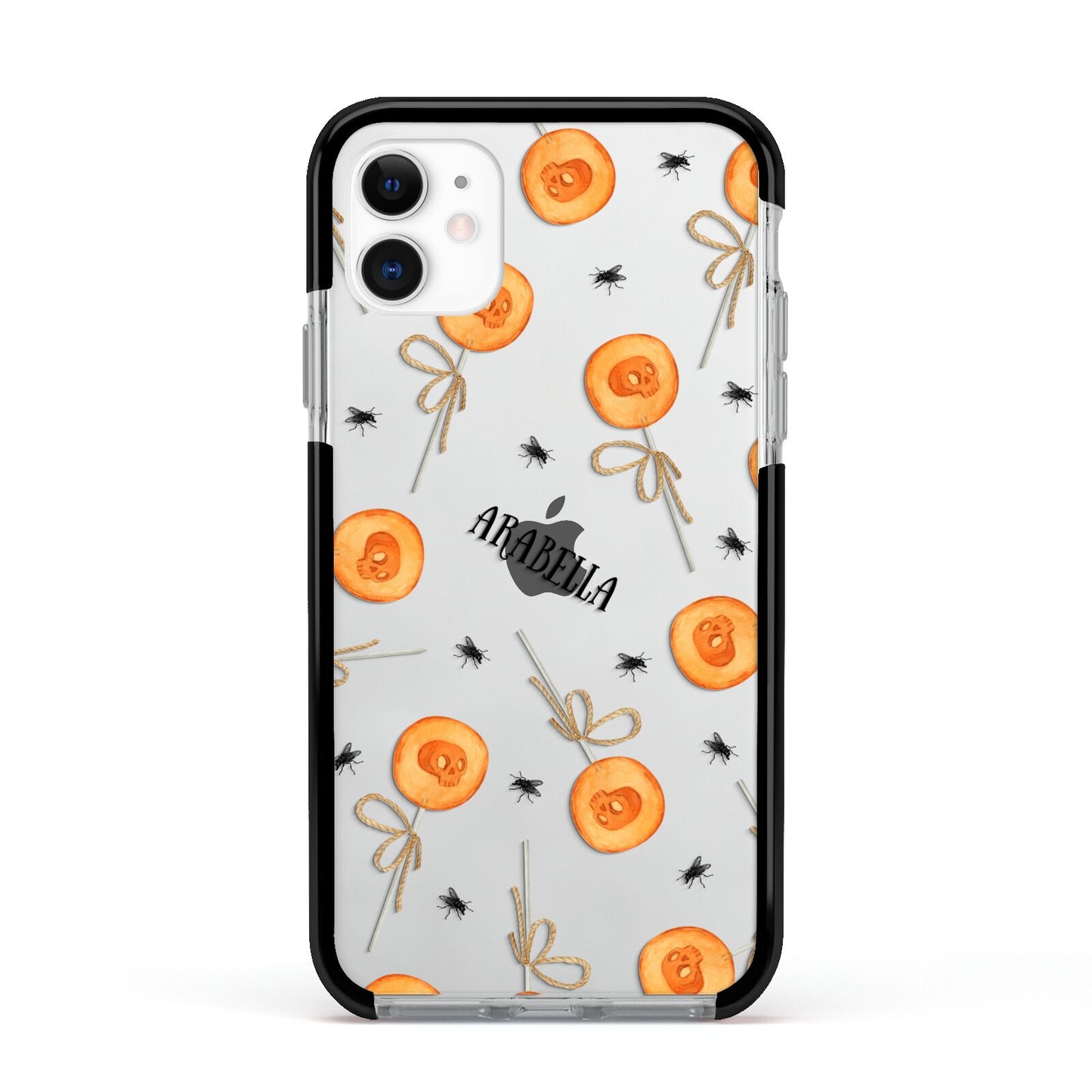 Skull Lollipops Custom Halloween Apple iPhone 11 in White with Black Impact Case