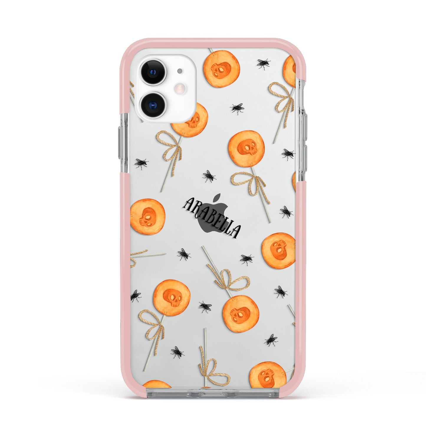 Skull Lollipops Custom Halloween Apple iPhone 11 in White with Pink Impact Case