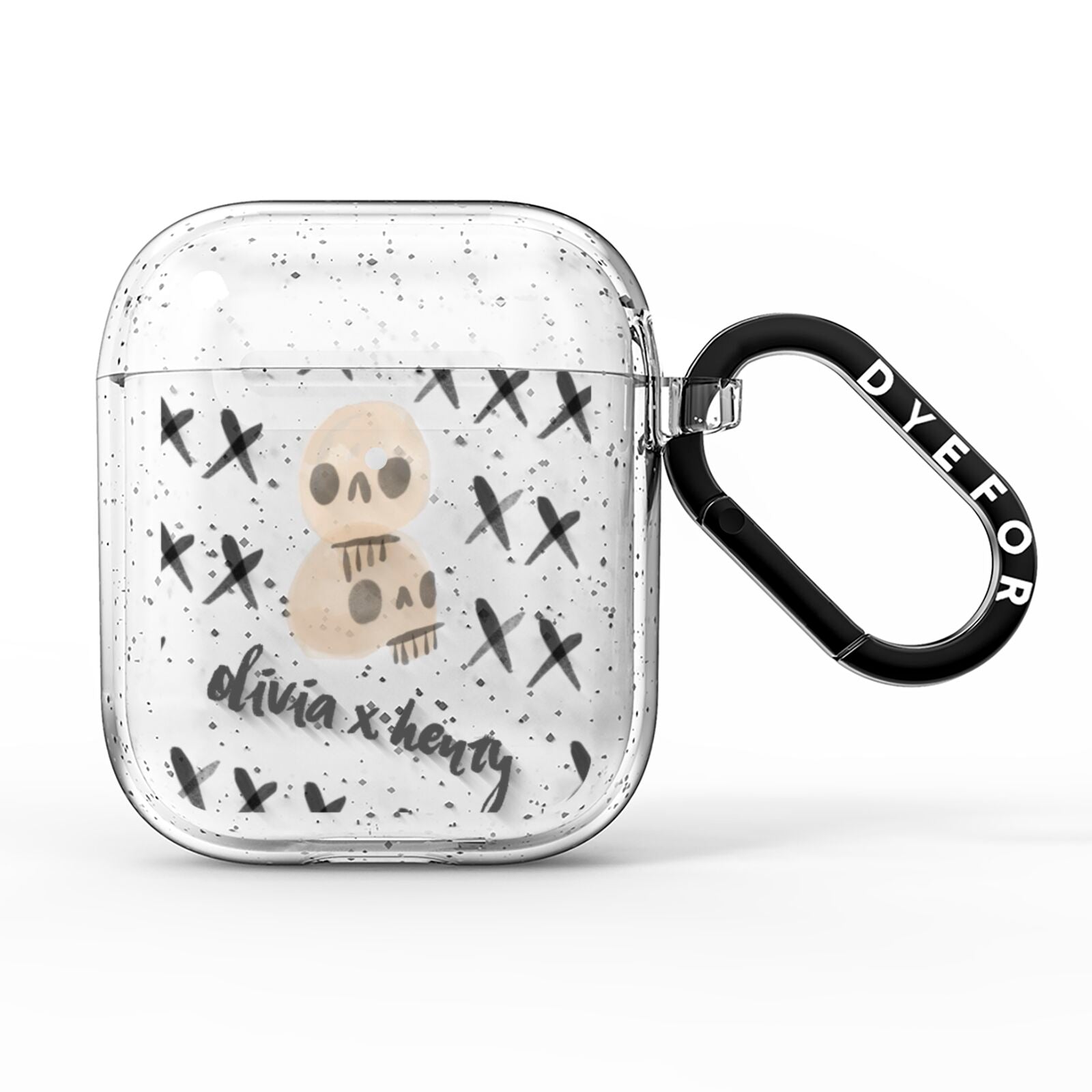 Skulls and Kisses Personalised AirPods Glitter Case