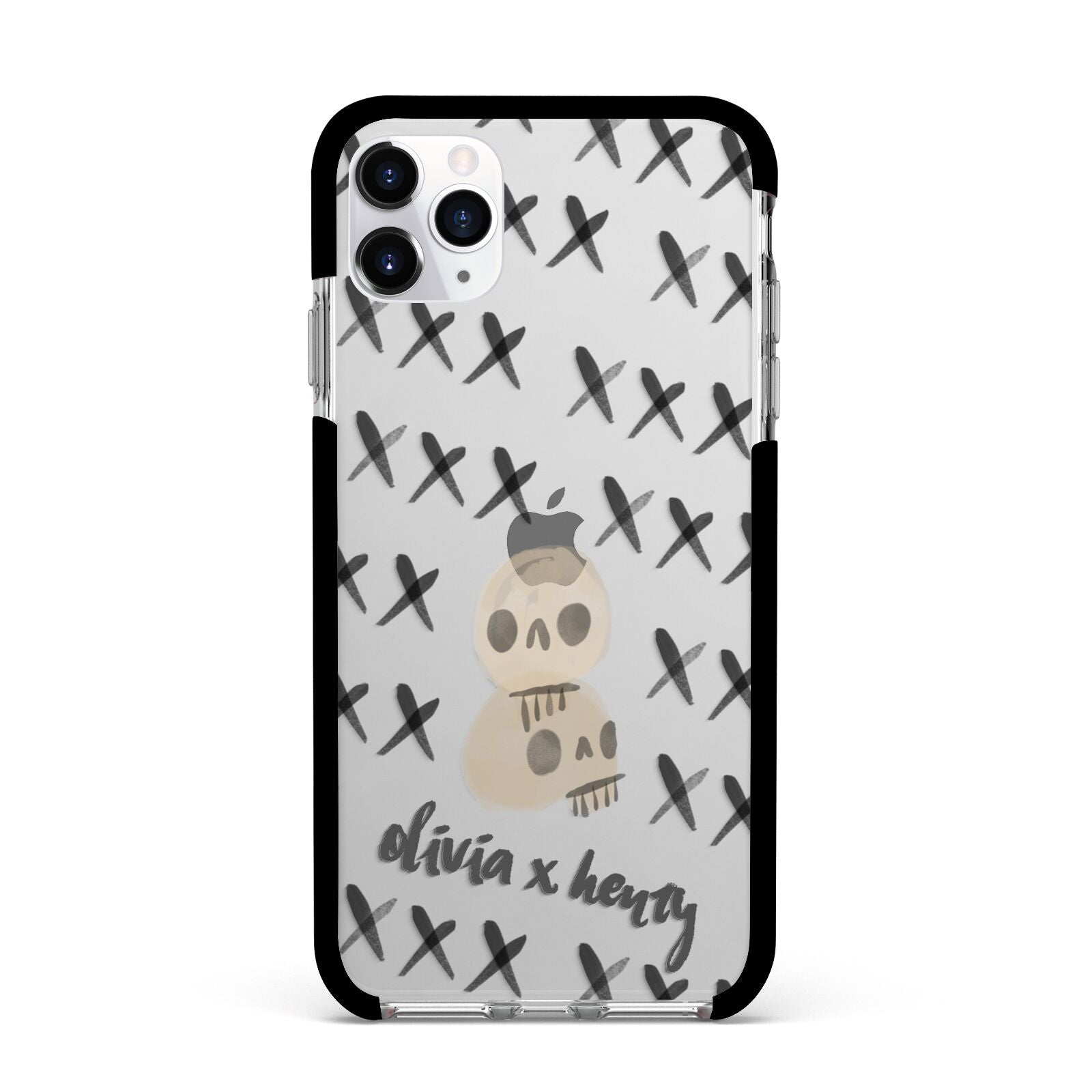 Skulls and Kisses Personalised Apple iPhone 11 Pro Max in Silver with Black Impact Case
