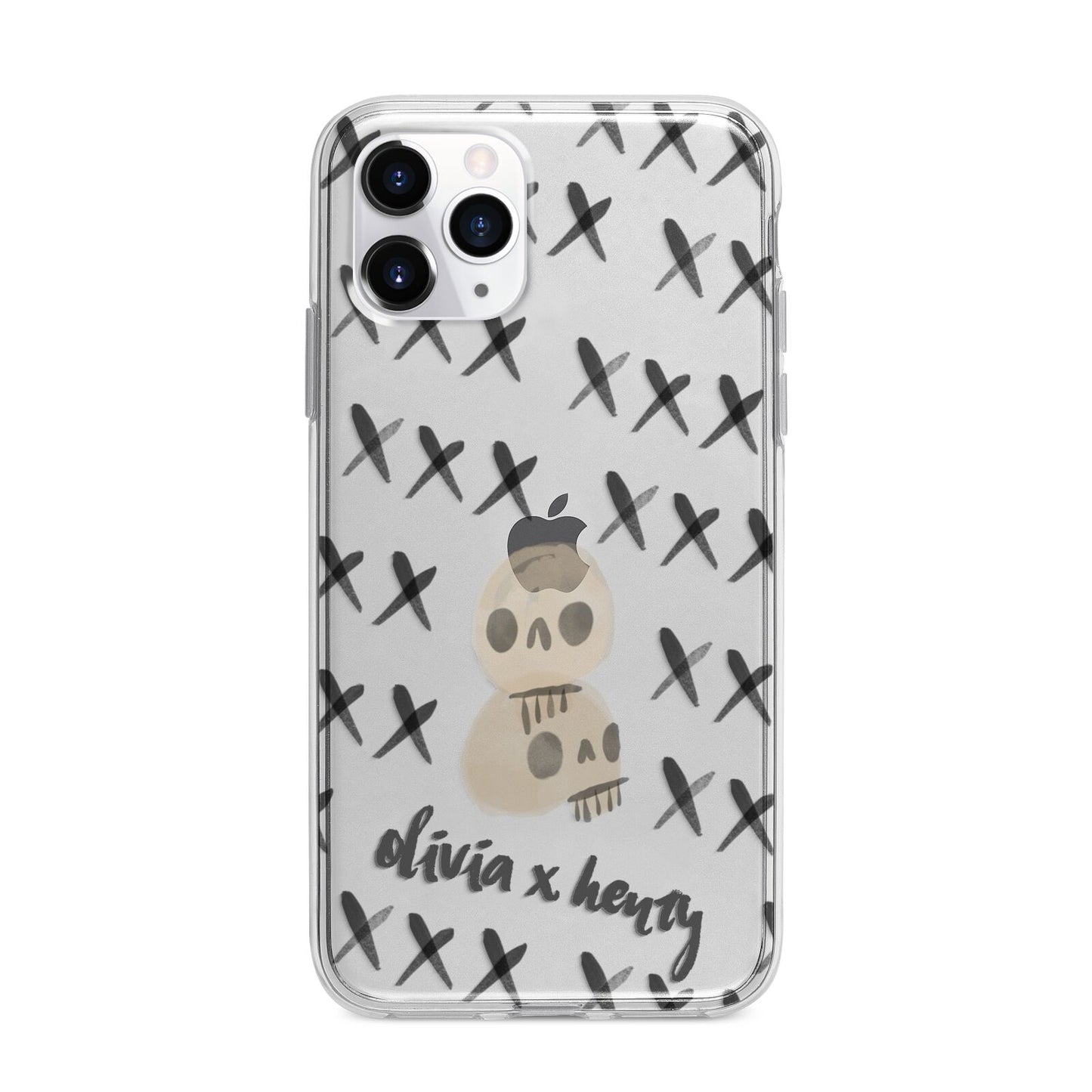Skulls and Kisses Personalised Apple iPhone 11 Pro Max in Silver with Bumper Case