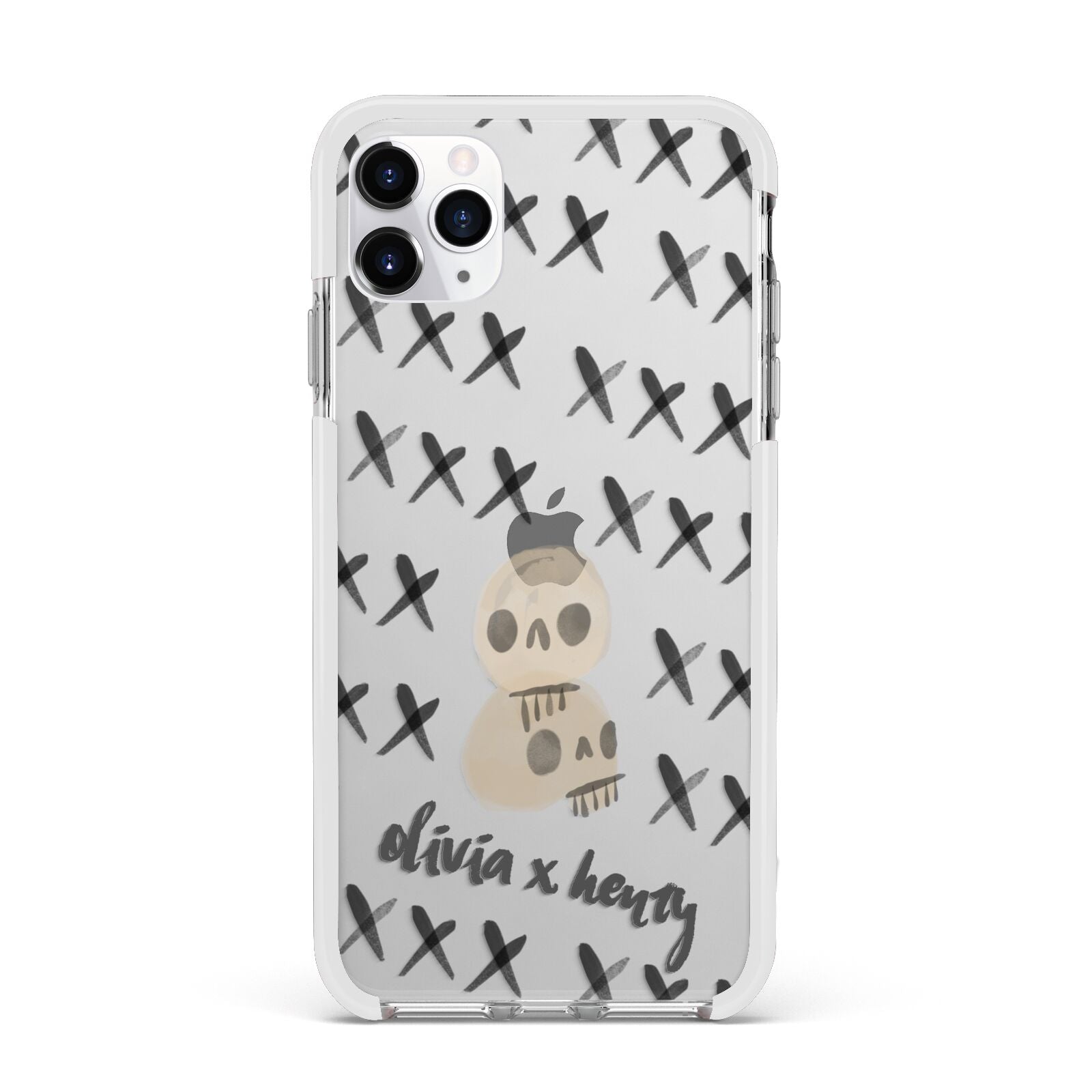 Skulls and Kisses Personalised Apple iPhone 11 Pro Max in Silver with White Impact Case