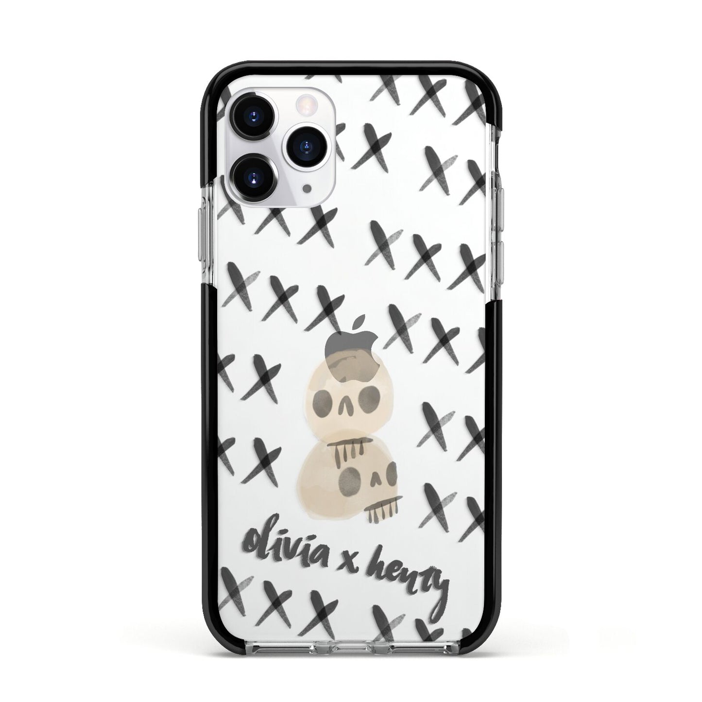 Skulls and Kisses Personalised Apple iPhone 11 Pro in Silver with Black Impact Case