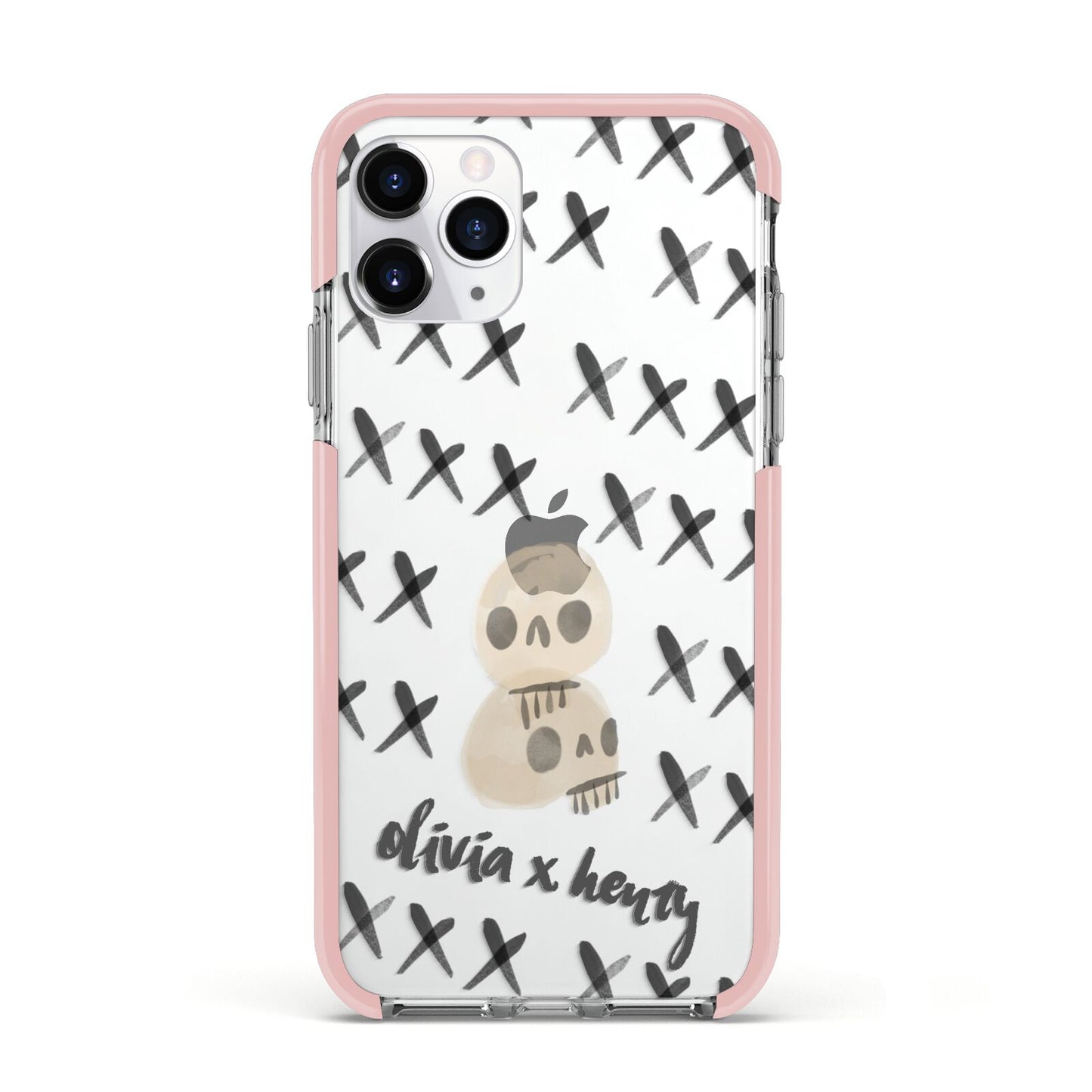 Skulls and Kisses Personalised Apple iPhone 11 Pro in Silver with Pink Impact Case