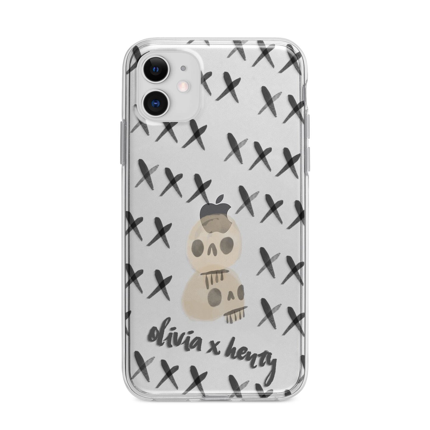 Skulls and Kisses Personalised Apple iPhone 11 in White with Bumper Case