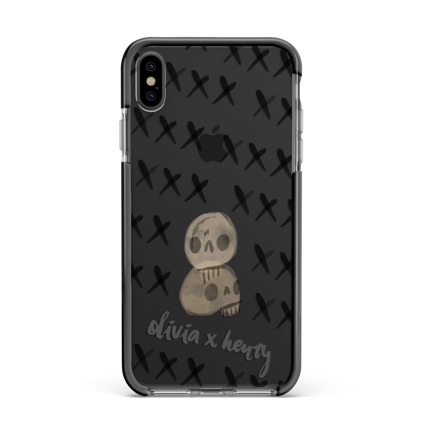 Skulls and Kisses Personalised Apple iPhone Xs Max Impact Case Black Edge on Black Phone