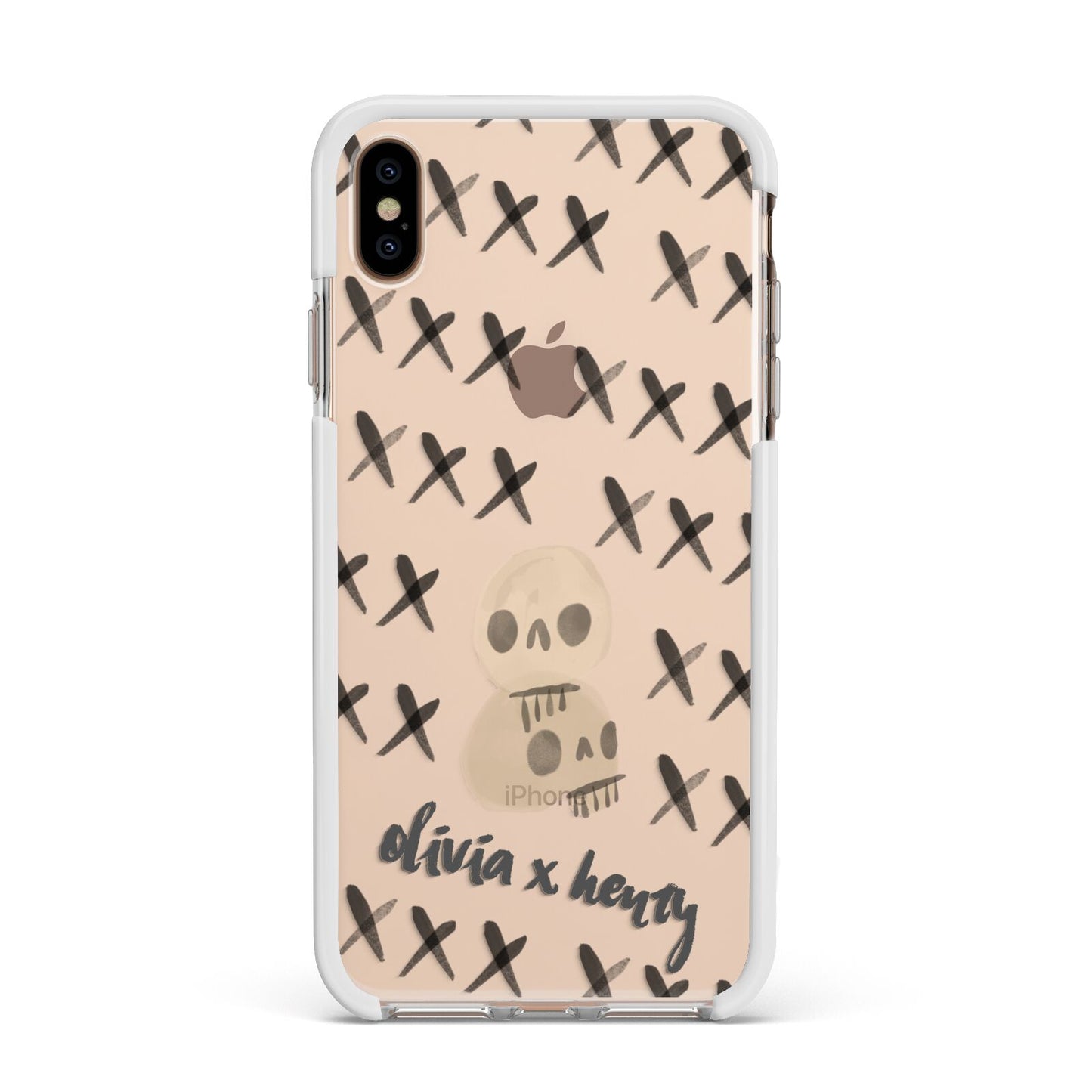 Skulls and Kisses Personalised Apple iPhone Xs Max Impact Case White Edge on Gold Phone