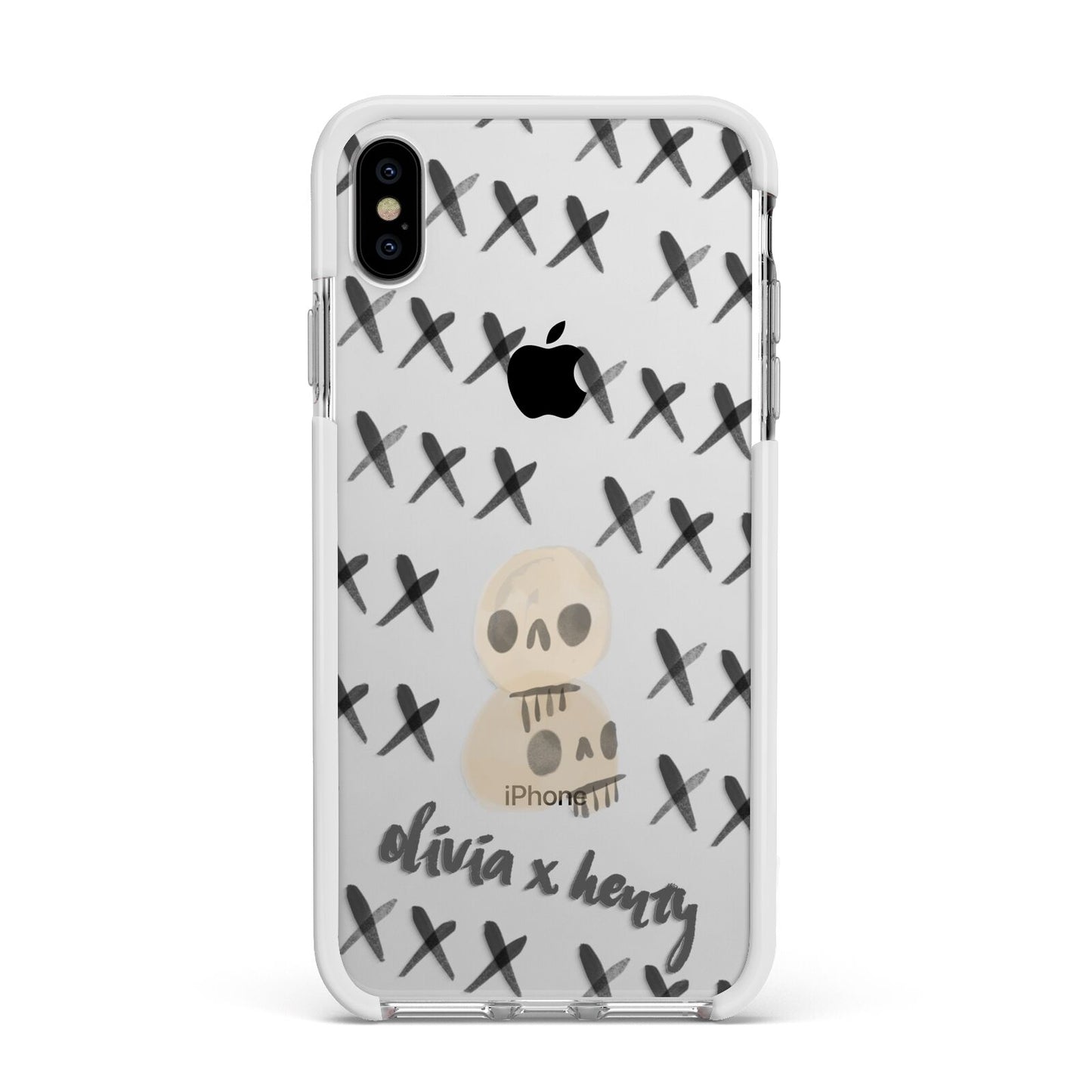 Skulls and Kisses Personalised Apple iPhone Xs Max Impact Case White Edge on Silver Phone