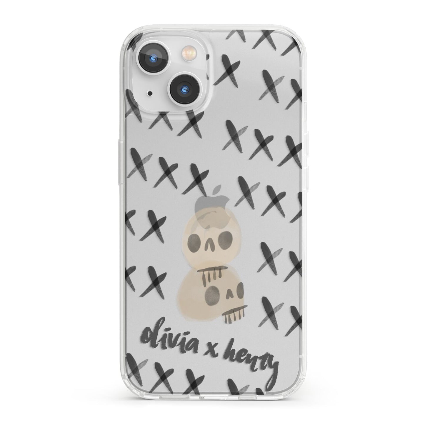 Skulls and Kisses Personalised iPhone 13 Clear Bumper Case