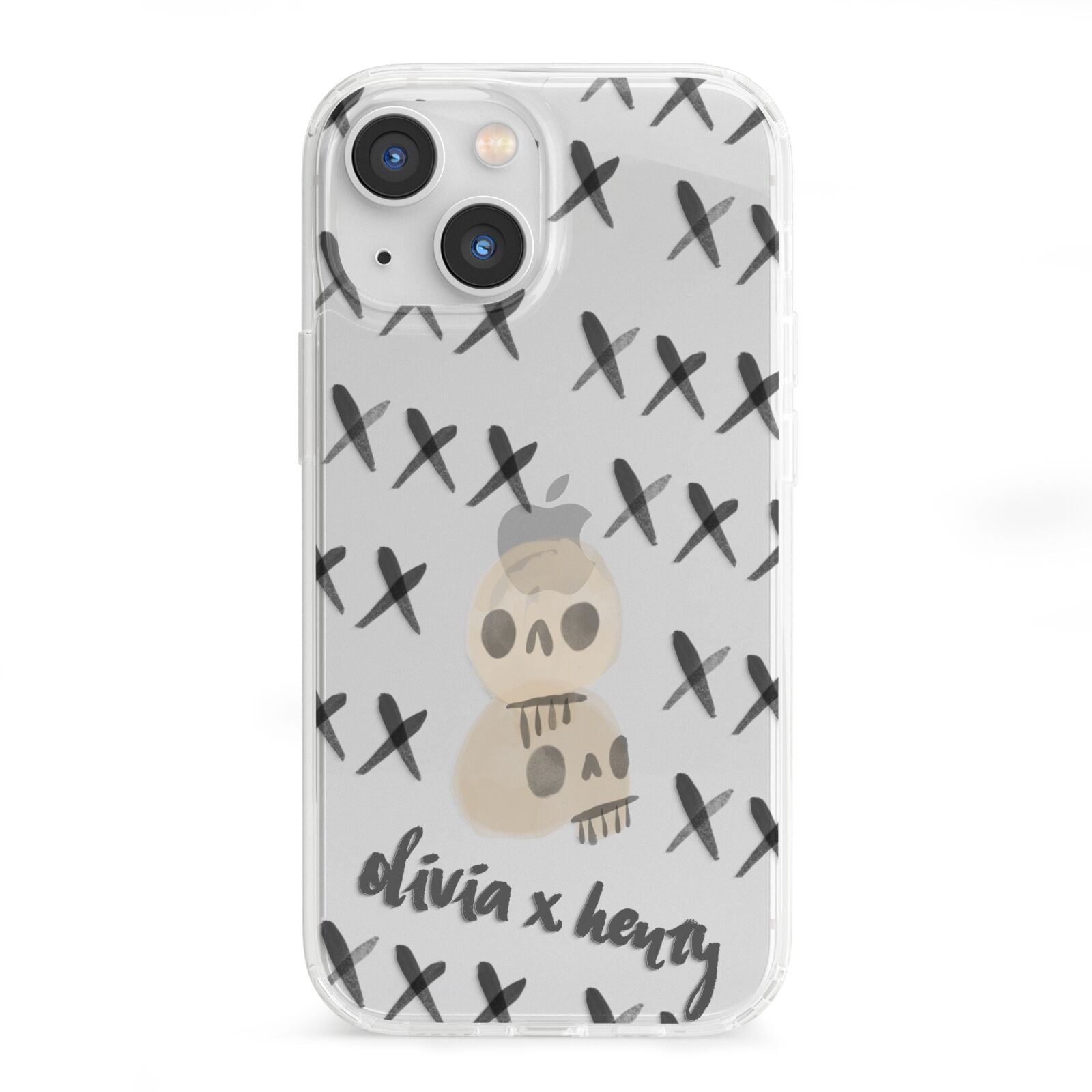 Skulls and Kisses Personalised iPhone 13 Mini Clear Bumper Case