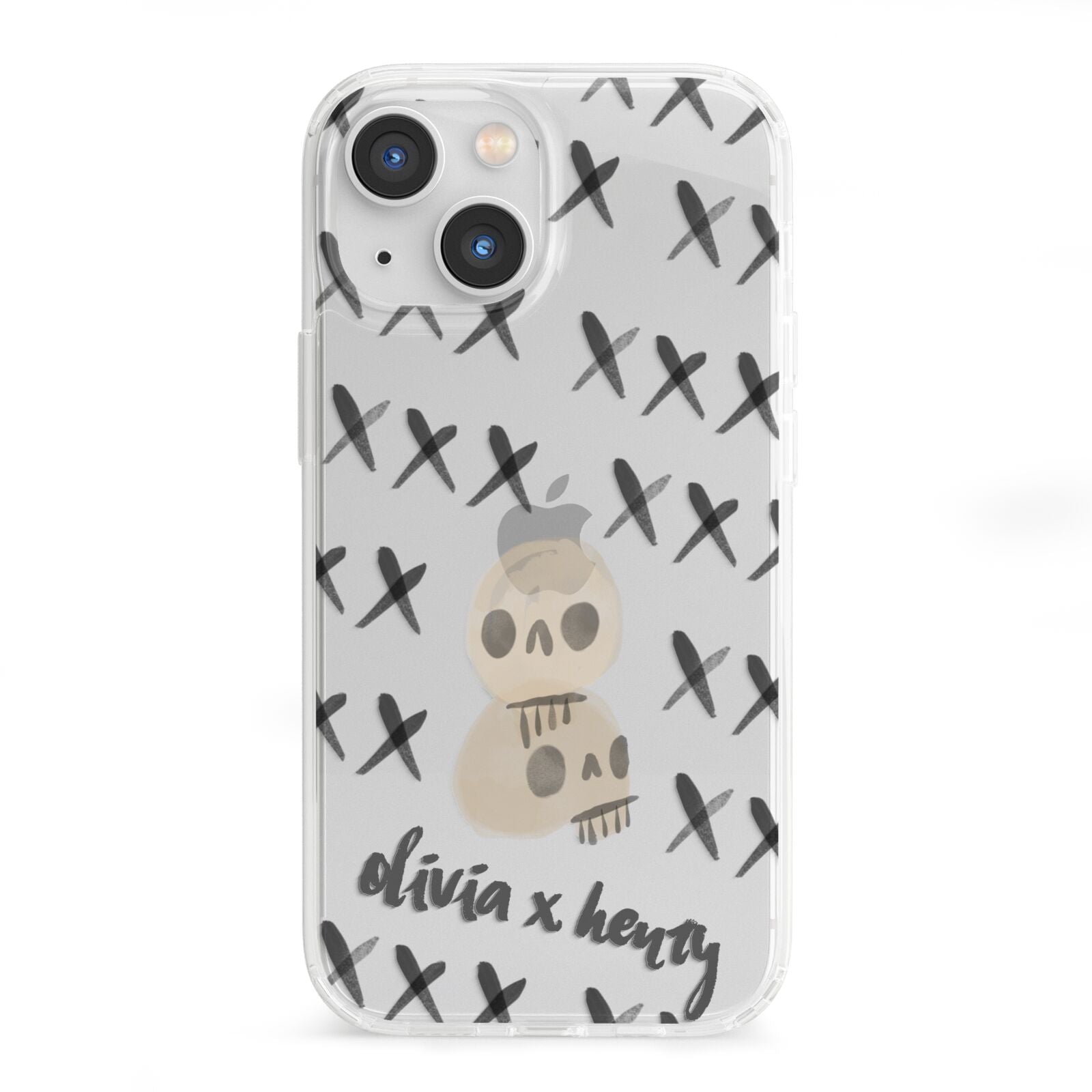 Skulls and Kisses Personalised iPhone 13 Mini Clear Bumper Case