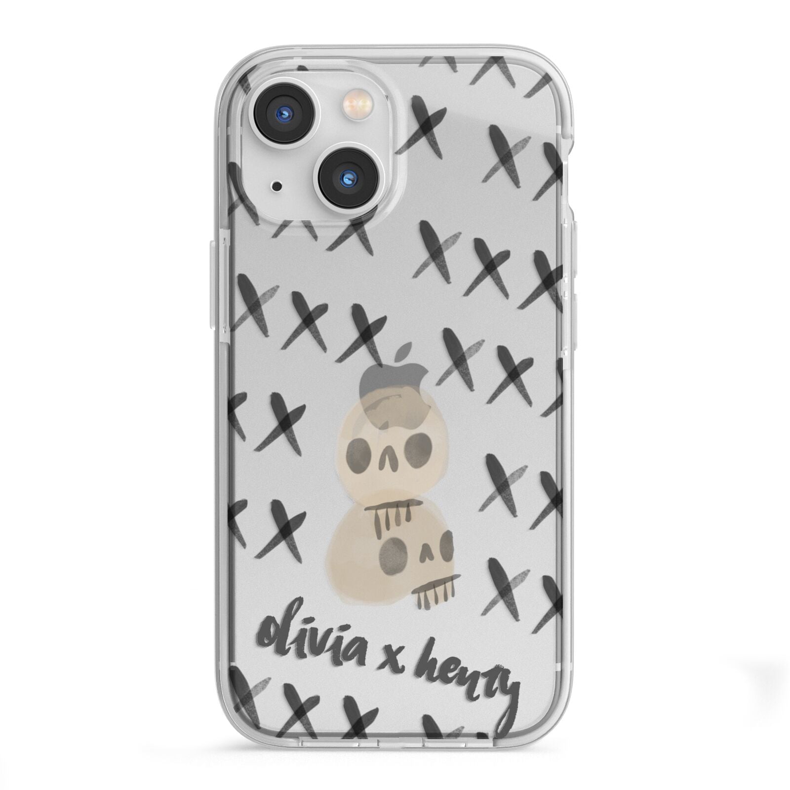 Skulls and Kisses Personalised iPhone 13 Mini TPU Impact Case with White Edges