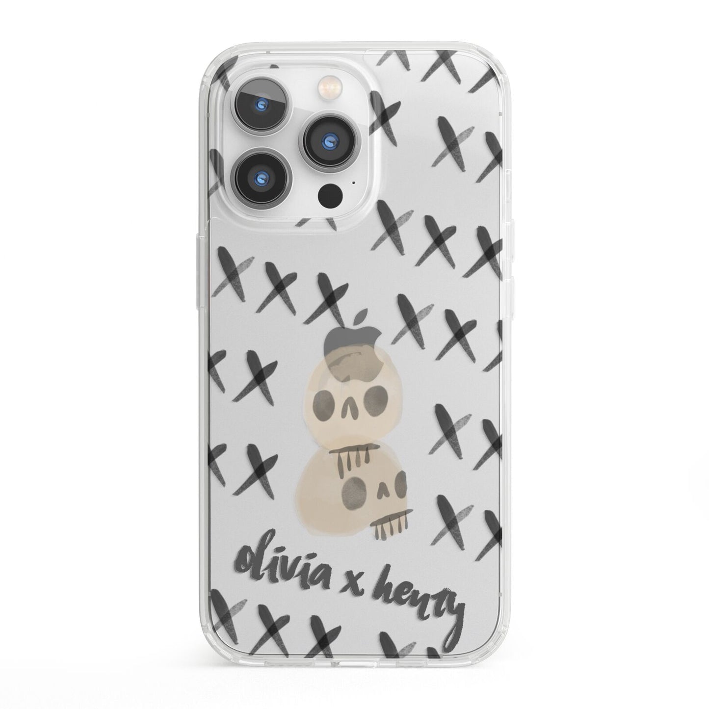 Skulls and Kisses Personalised iPhone 13 Pro Clear Bumper Case