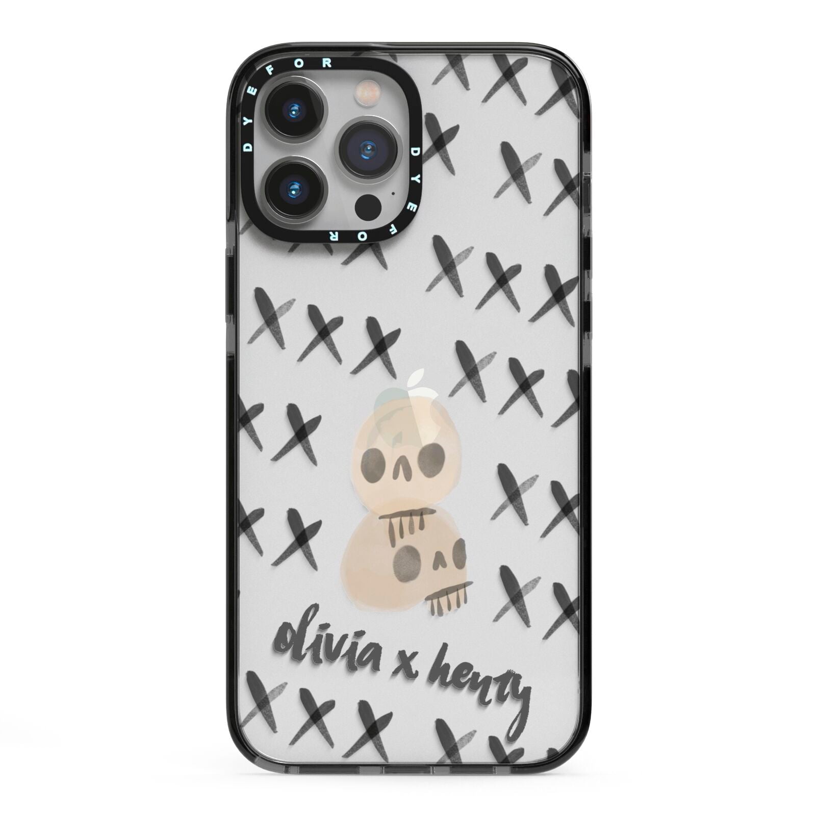 Skulls and Kisses Personalised iPhone 13 Pro Max Black Impact Case on Silver phone