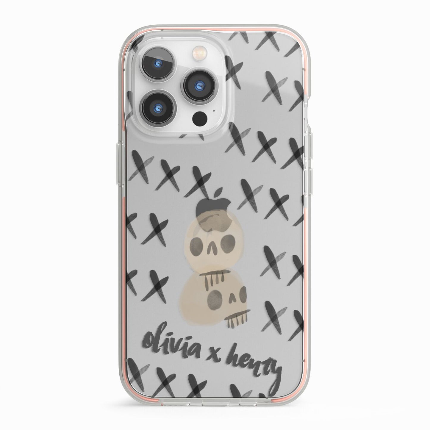 Skulls and Kisses Personalised iPhone 13 Pro TPU Impact Case with Pink Edges