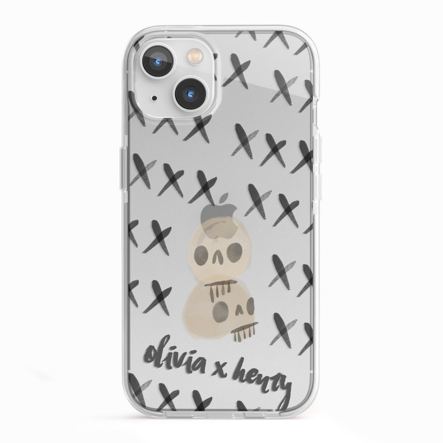 Skulls and Kisses Personalised iPhone 13 TPU Impact Case with White Edges